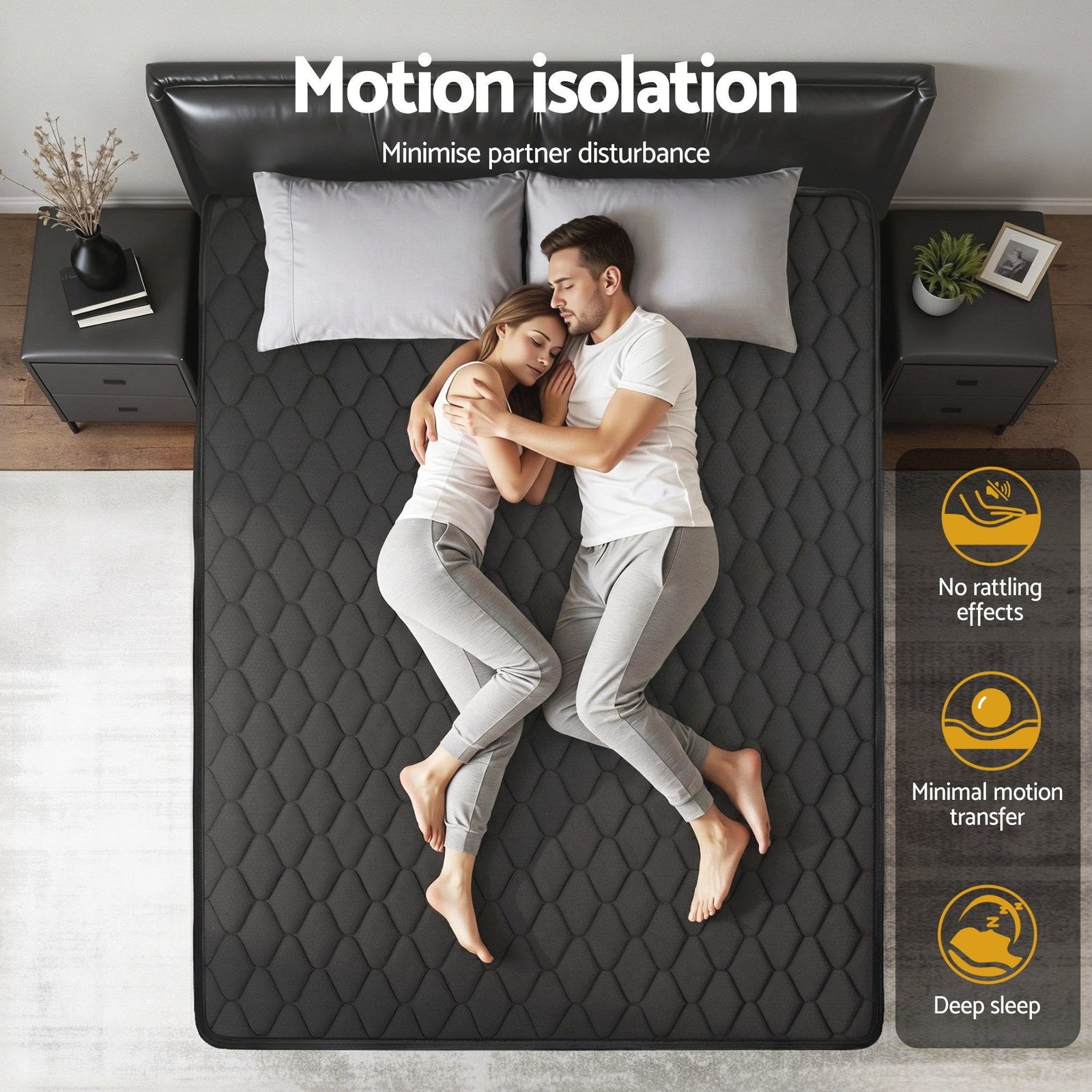 Giselle Bedding Double Mattress 34cm Euro Top with 5-Zone Pocket Spring Support Black