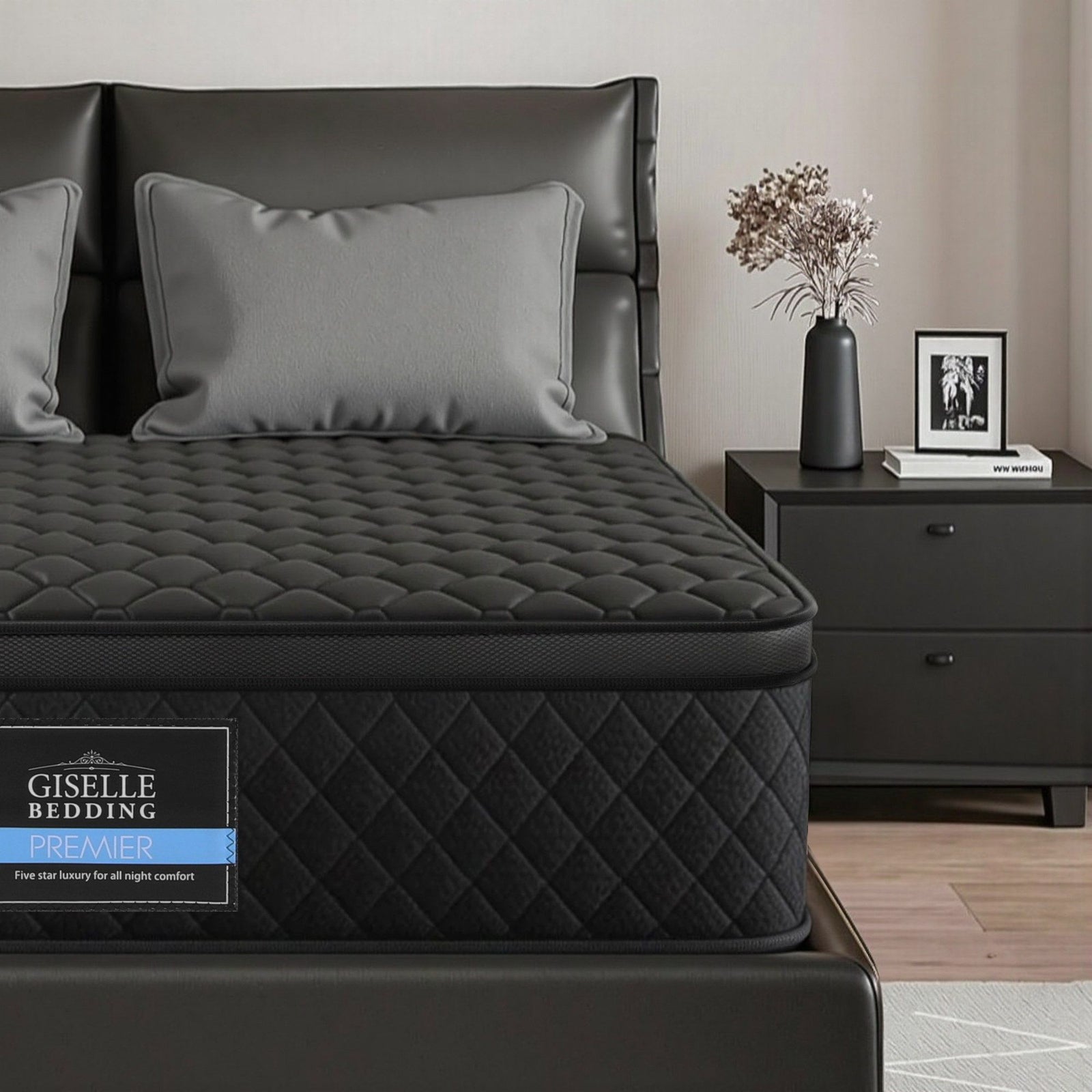 Giselle Bedding Double Mattress 34cm Euro Top with 5-Zone Pocket Spring Support Black