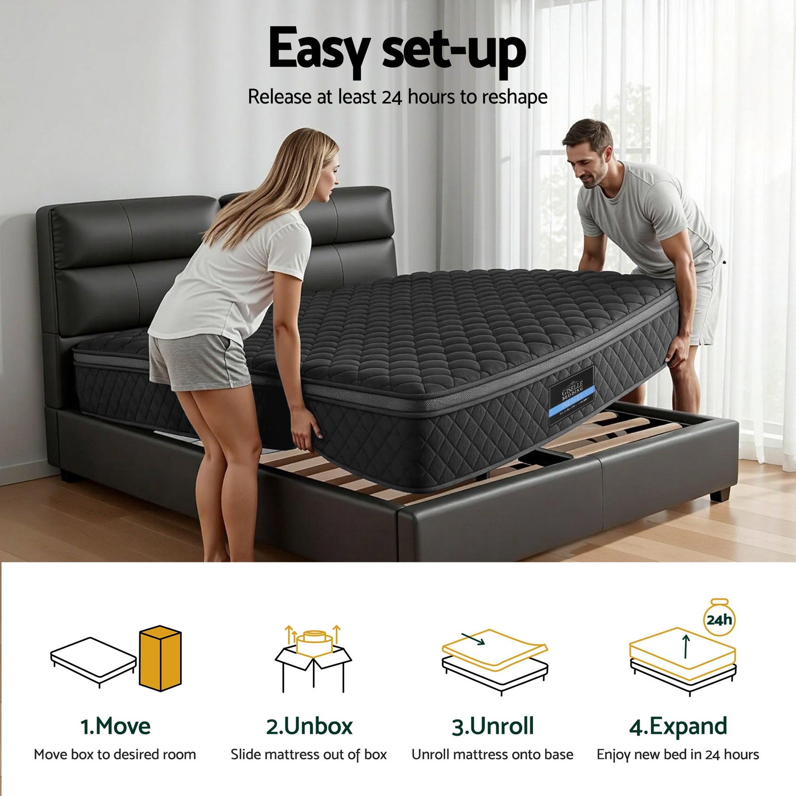 Mattress 34cm 5-Zone Pocket Spring Egg-crate Memory Foam Double