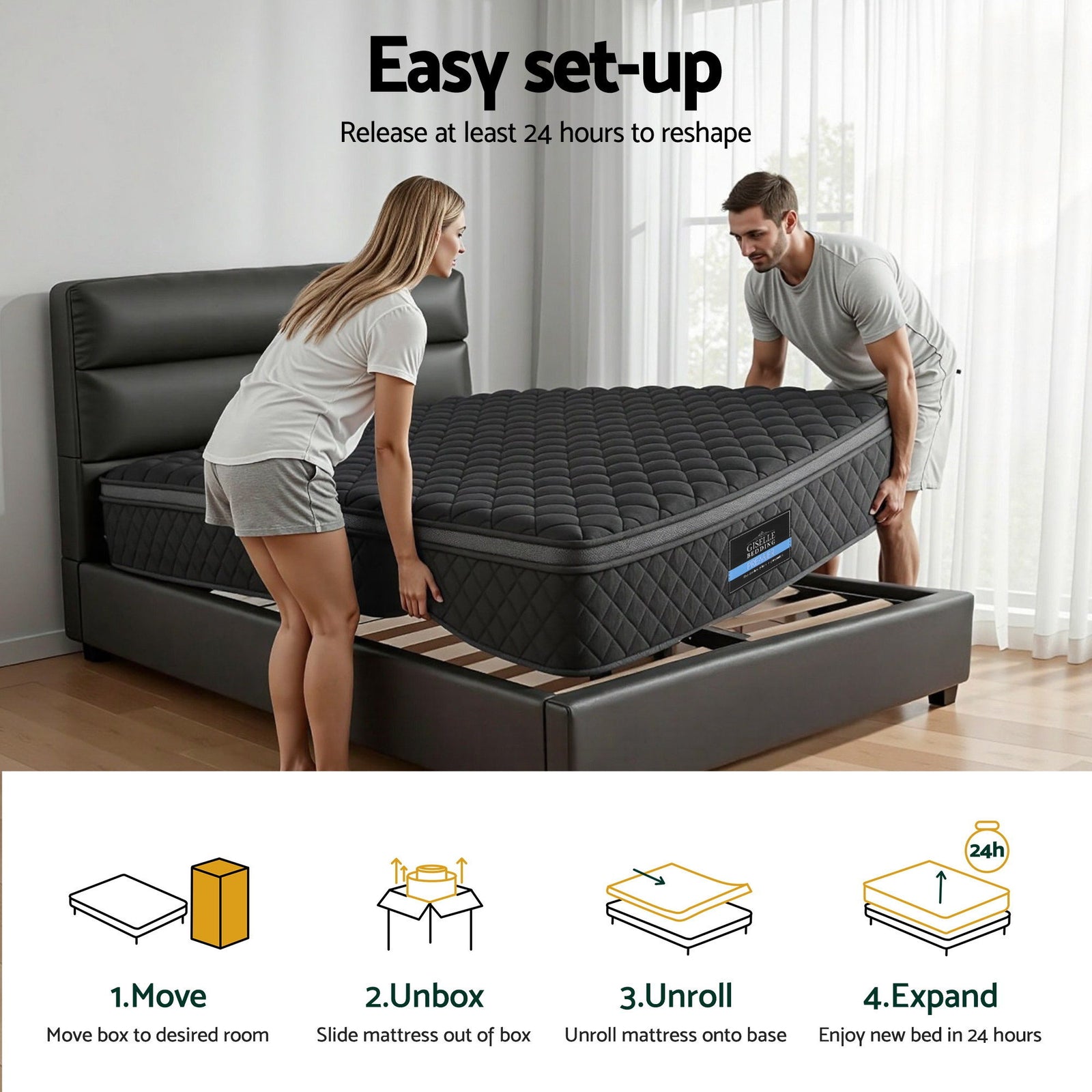 Mattress 34cm 5-Zone Pocket Spring Egg-crate Memory Foam King Single