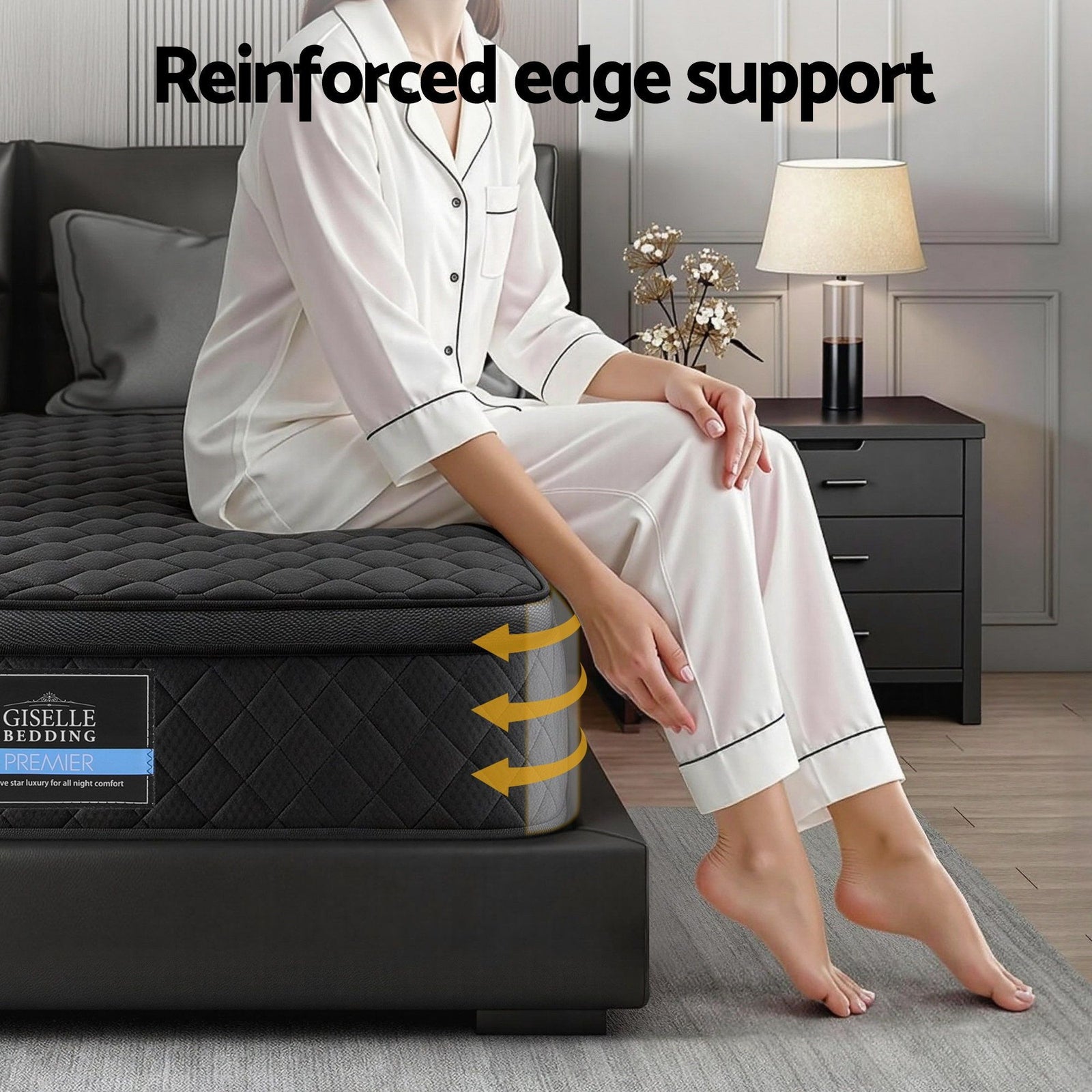 Single Mattress 34cm Euro Top with 5-Zone Pocket Spring Support Black