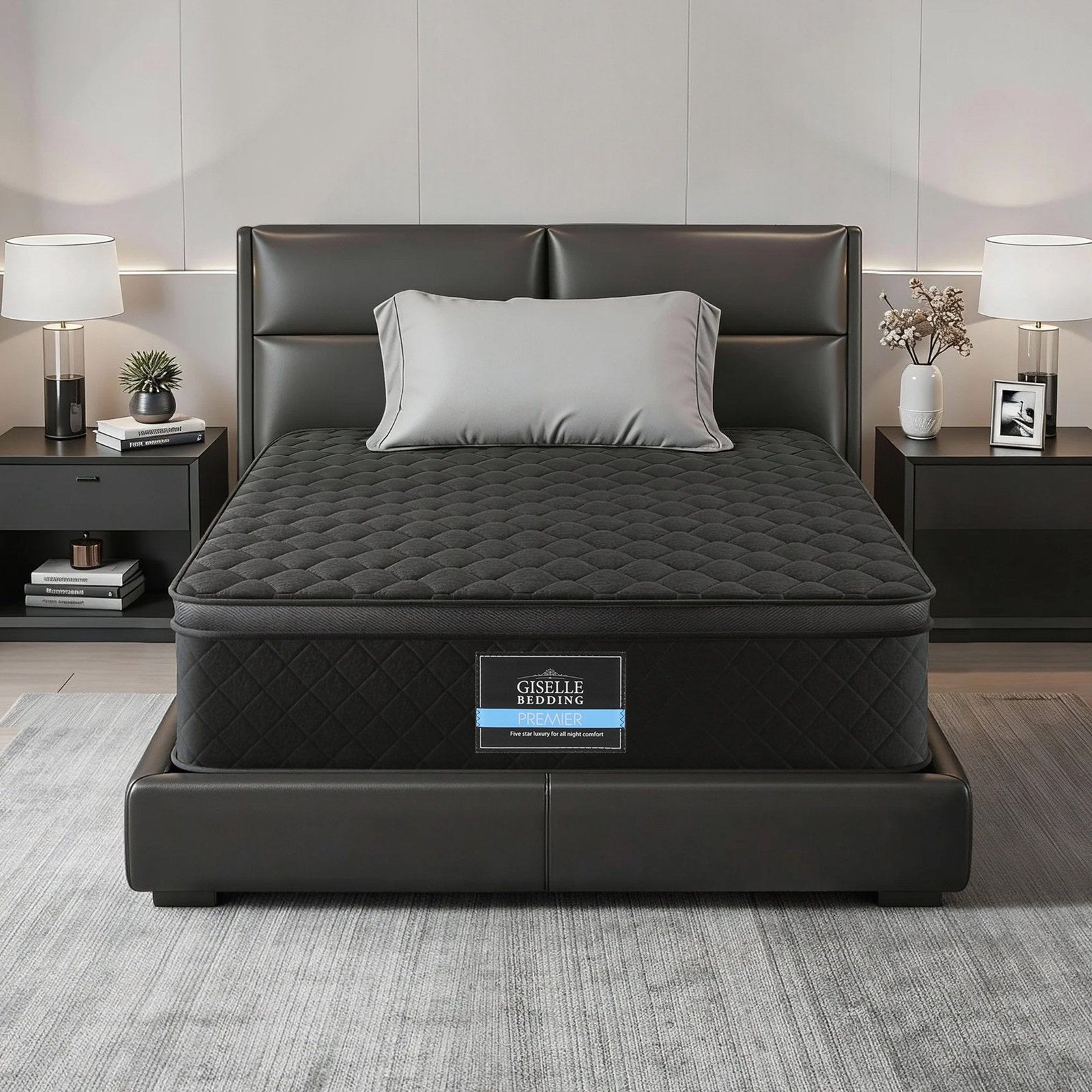 Single Mattress 34cm Euro Top with 5-Zone Pocket Spring Support Black