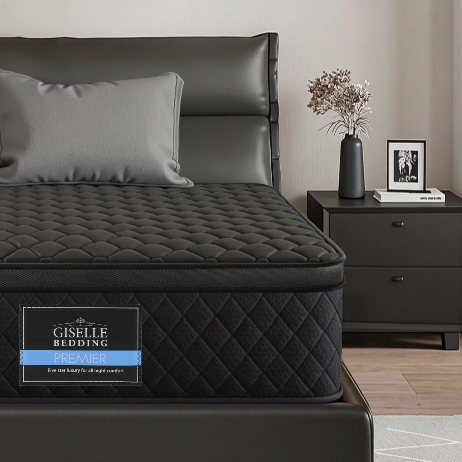 Single Mattress 34cm Euro Top with 5-Zone Pocket Spring Support Black