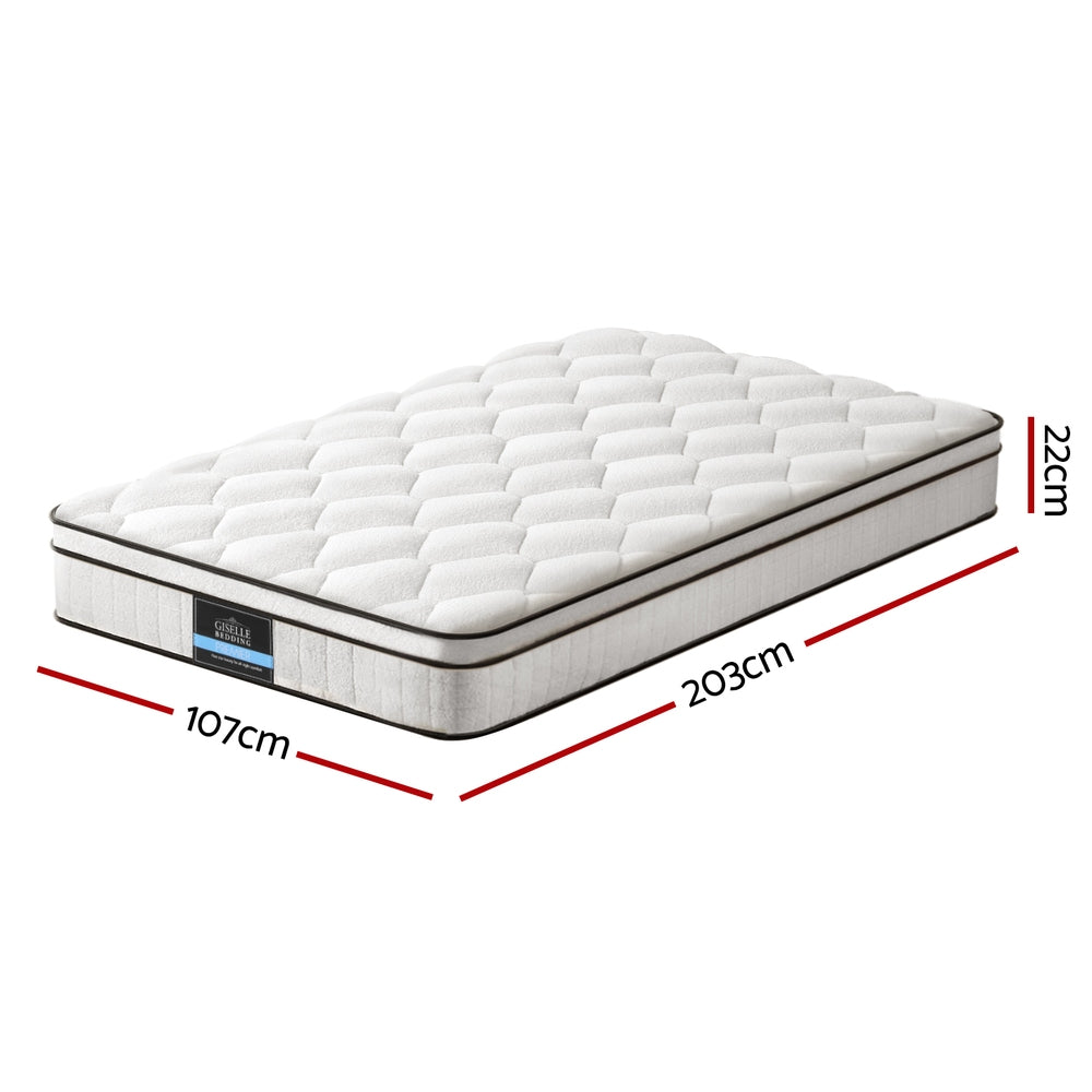 King Single 22cm Euro Top Pocket Spring Mattress Medium Firm Velvet Cover