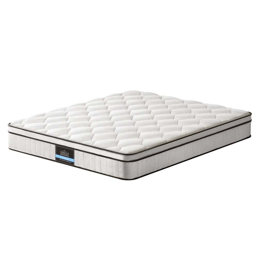 Queen 22cm Euro Top Pocket Spring Mattress Medium Firm Velvet Fabric