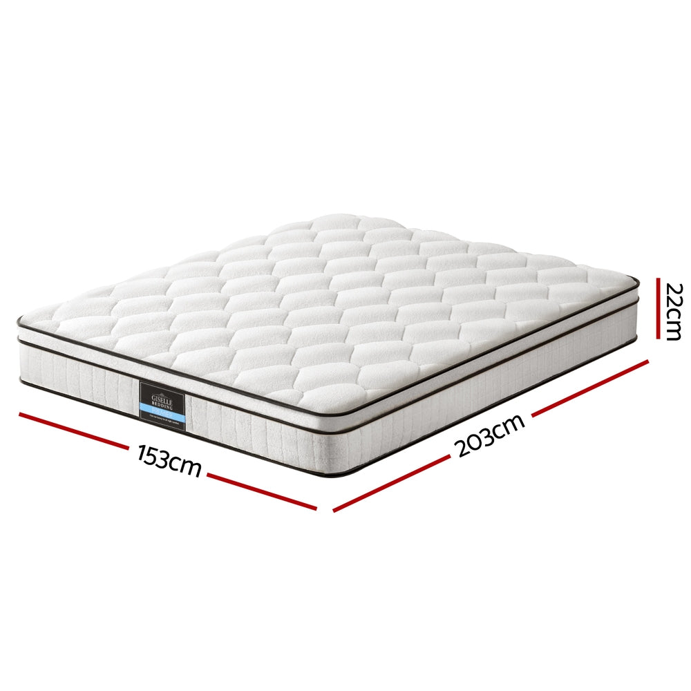 Queen 22cm Euro Top Pocket Spring Mattress Medium Firm Velvet Fabric
