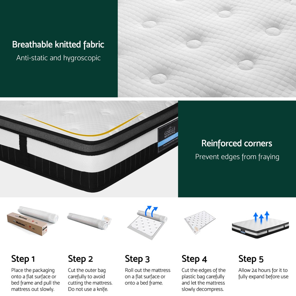 King 30cm Euro Top Pocket Spring Mattress Medium Firm Knitted Fabric