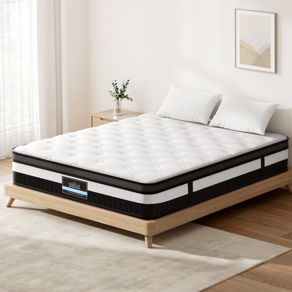 Queen 30cm Euro Top Pocket Spring Mattress Medium Firm Knitted Fabric