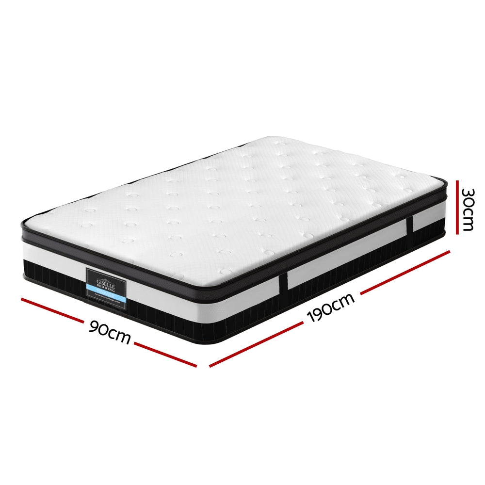 Single 30cm Euro Top Pocket Spring Mattress Medium Firm Knitted Fabric