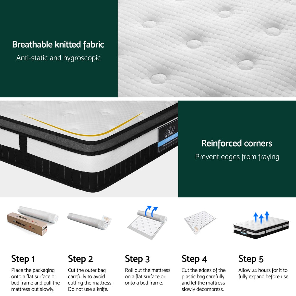 Single 30cm Euro Top Pocket Spring Mattress Medium Firm Knitted Fabric