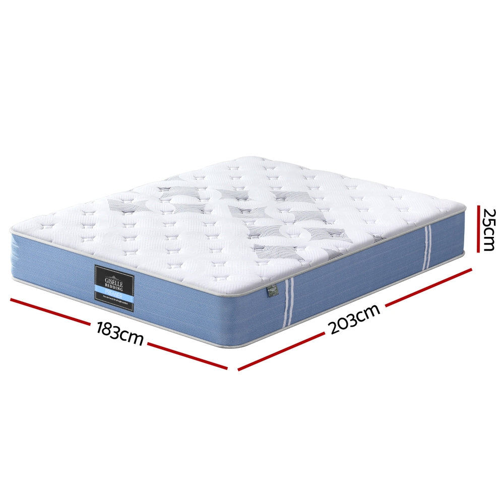 25cm King Mattress Pocket Spring Euro Top Medium Firm Bamboo Fabric Bed