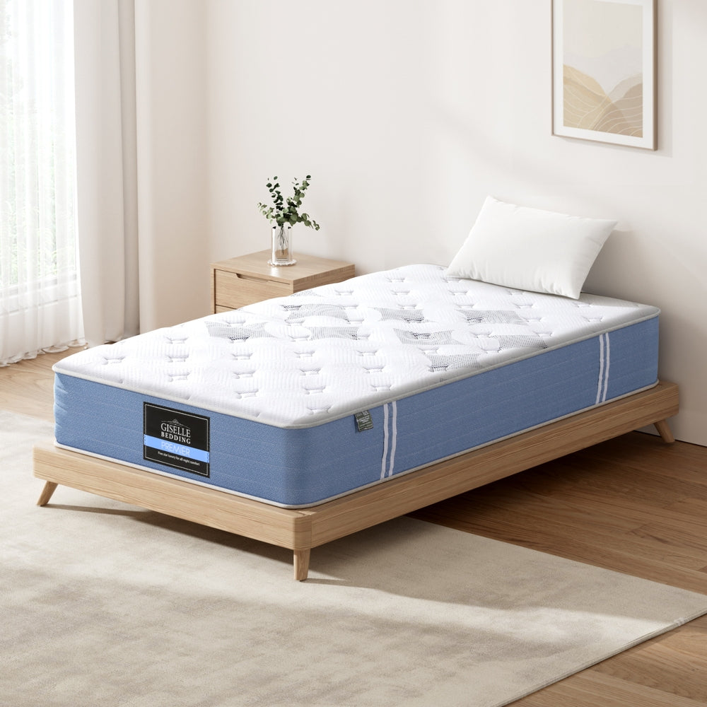 25cm Single Mattress Pocket Spring Euro Top Medium Firm Bamboo Fabric