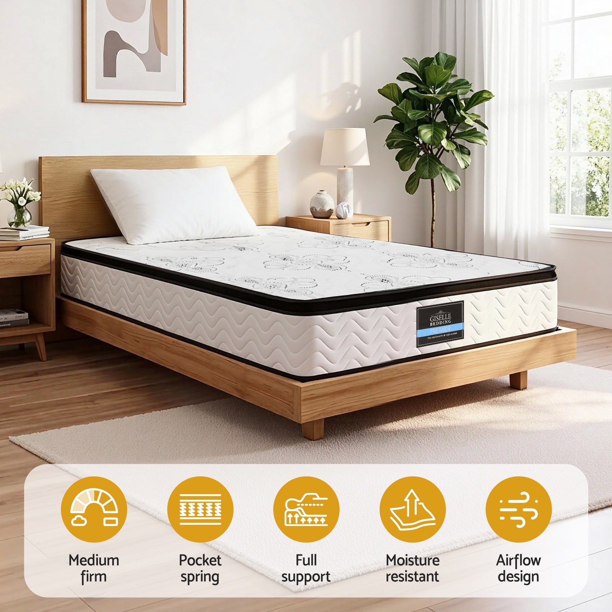 30cm Mattress Pocket Spring Medium Firm Foam Euro Top Single