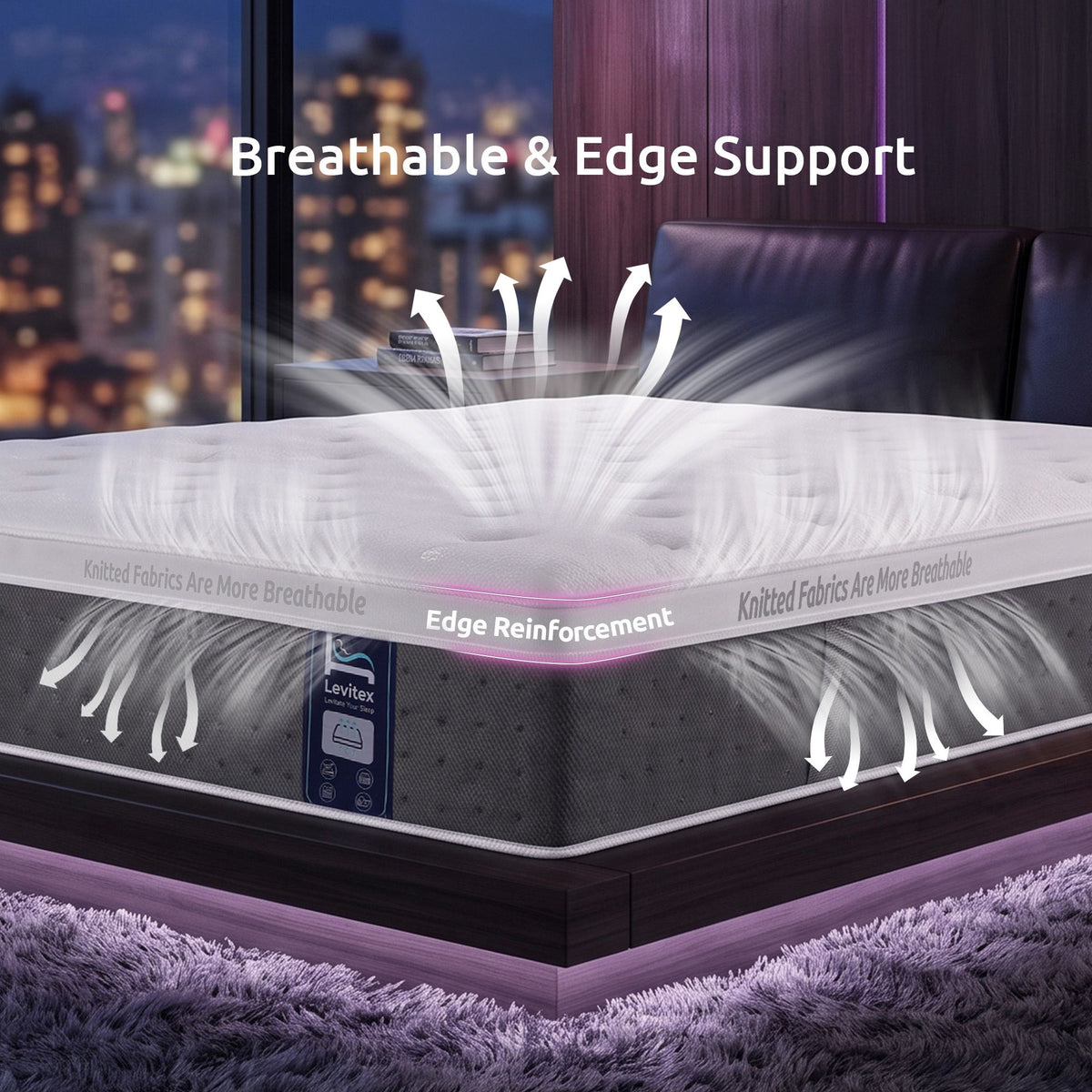 King Mattress Lumbar Support, 5-Zone Pocket Springs & 2-Row Hardened Edges for Deep Sleep, Cooling Gel Memory & Egg-Crate Foam