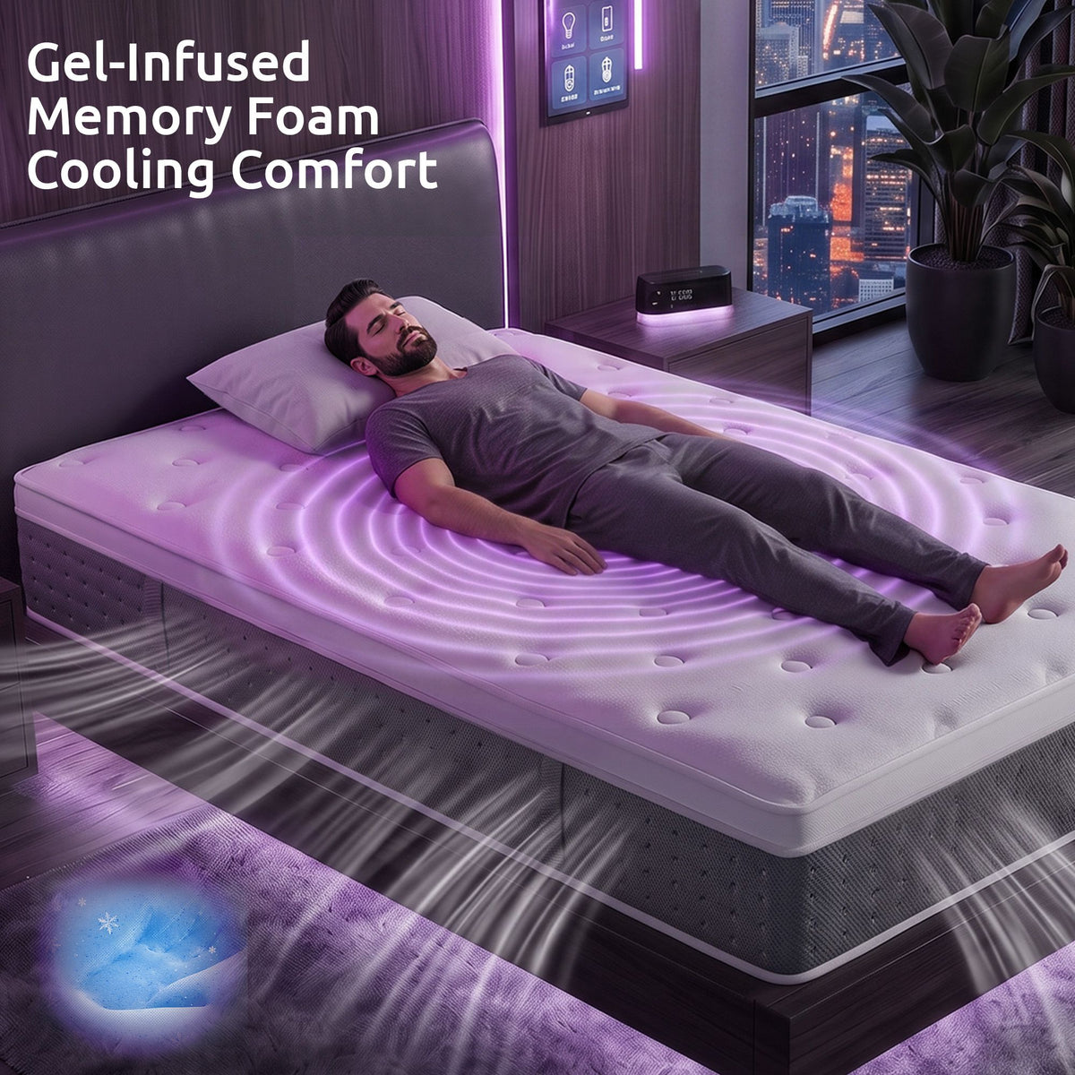King Single Mattress Lumbar Support, 5-Zone Pocket Springs & 2-Row Hardened Edges for Deep Sleep, Cooling Gel Memory & Egg-Crate Foam