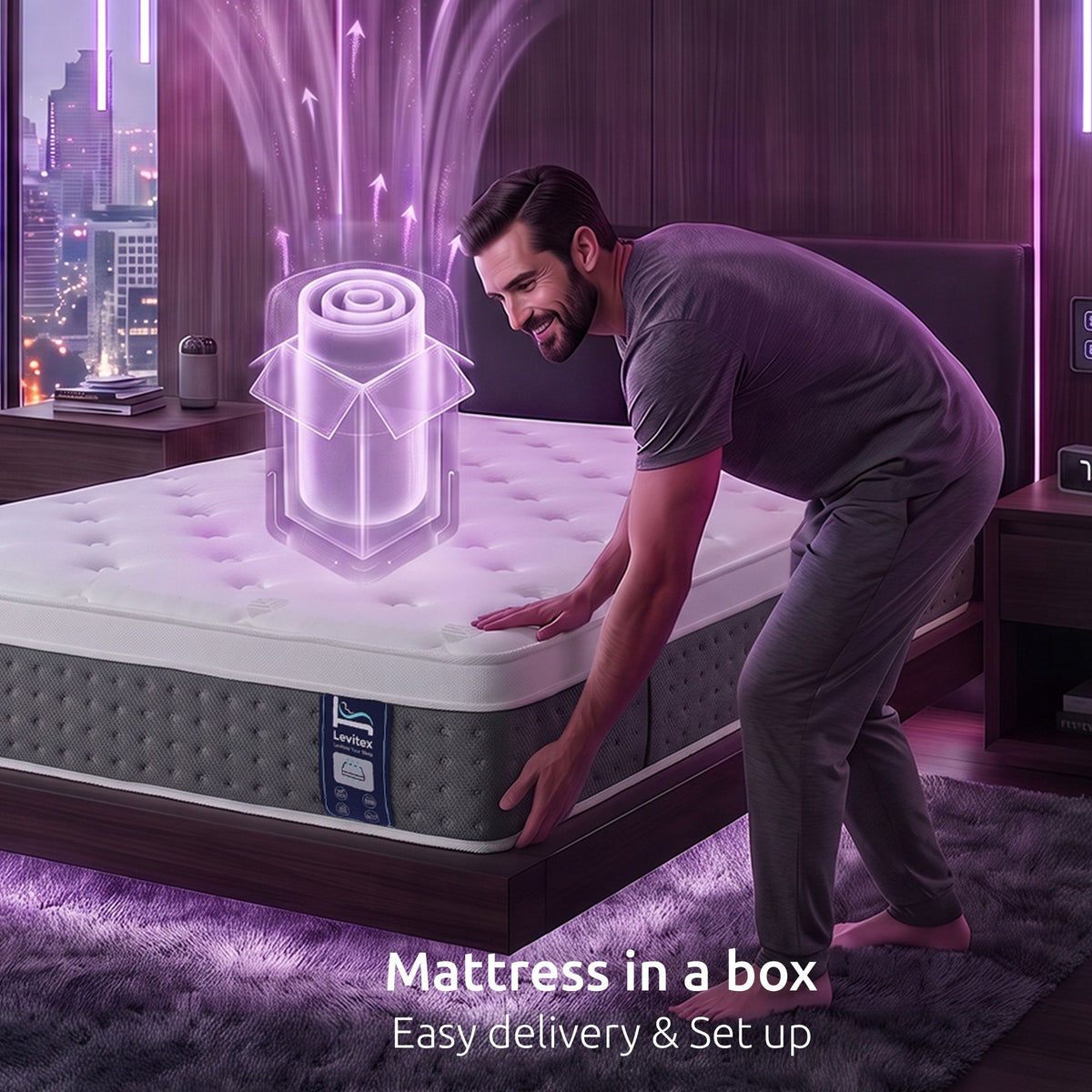 King Single Mattress Lumbar Support, 5-Zone Pocket Springs & 2-Row Hardened Edges for Deep Sleep, Cooling Gel Memory & Egg-Crate Foam