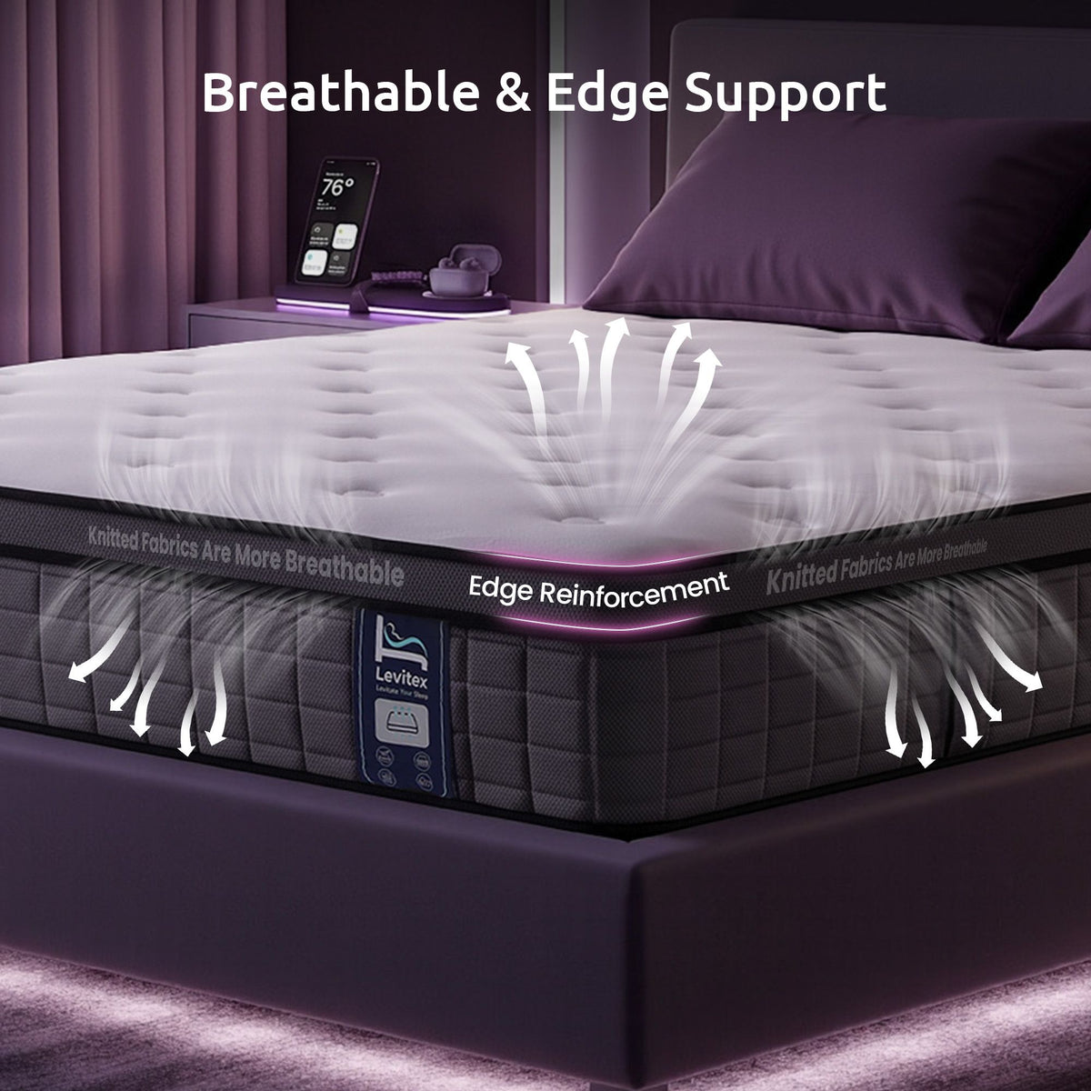 Queen Mattress 2 Rows Edge Support for Deep Sleep 5-Zone Ergonomic Pocket Spring Breathable Corrugated Sponge Medium Firm 30CM