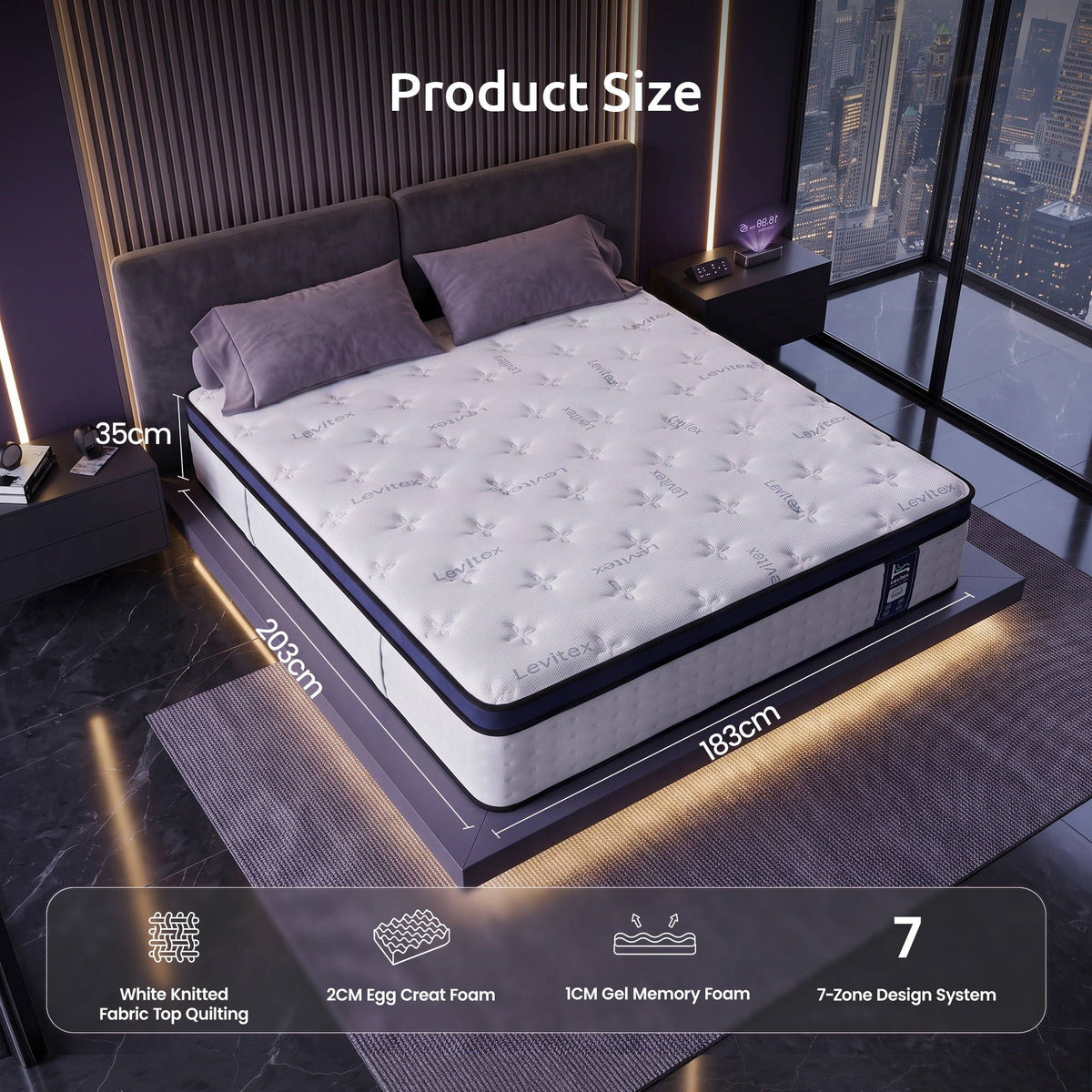 35CM King Mattresses Gel Memory Foam and 7-Zone Ergonomic Pocket Spring, Anti-Roll Dual-Row Edge, Undisturbed Deep Sleep For Restless Couples, Triple Cooling System