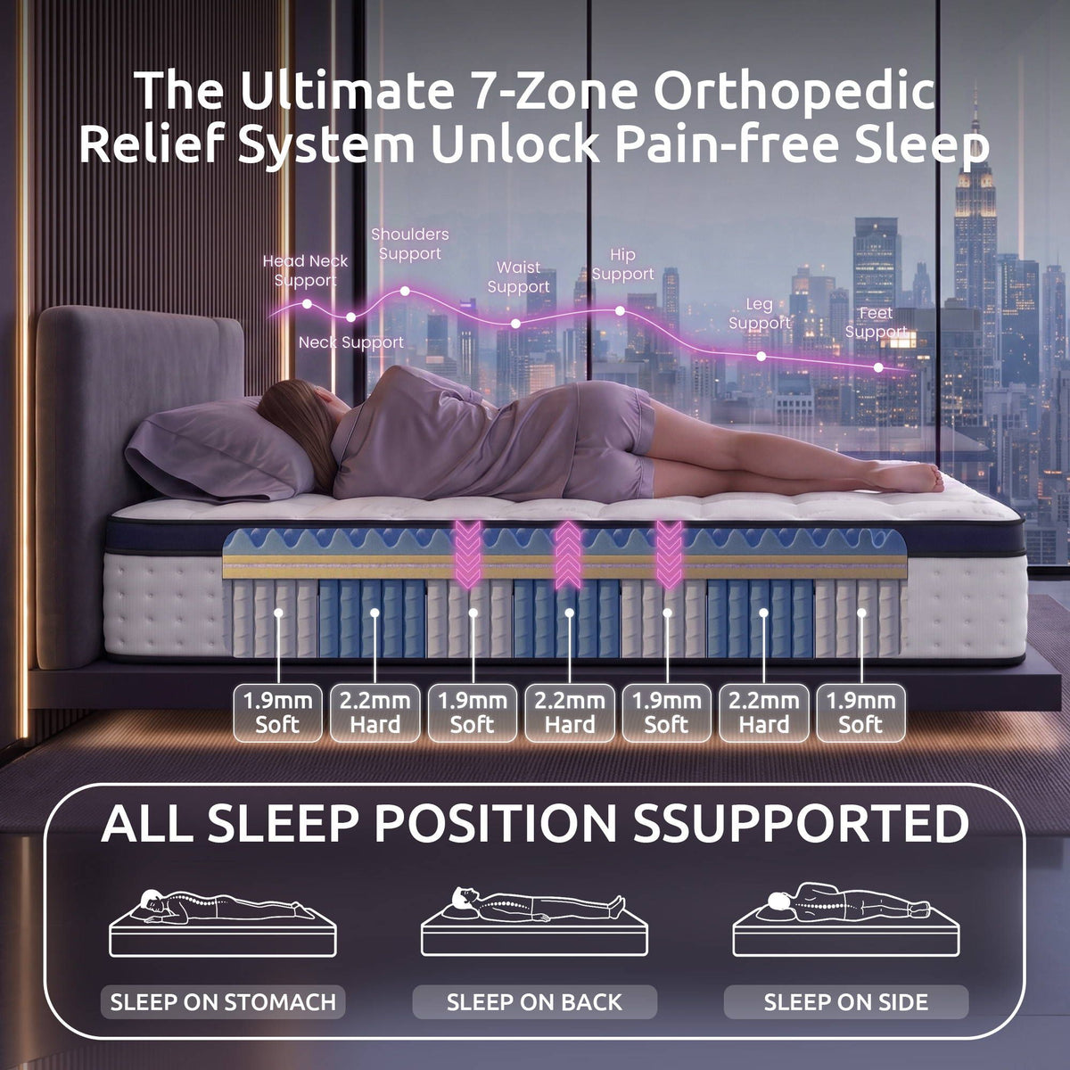 35CM King Single Mattresses Gel Memory Foam and 7-Zone Ergonomic Pocket Spring, Anti-Roll Dual-Row Edge, Triple Cooling System for Hot Sleepers