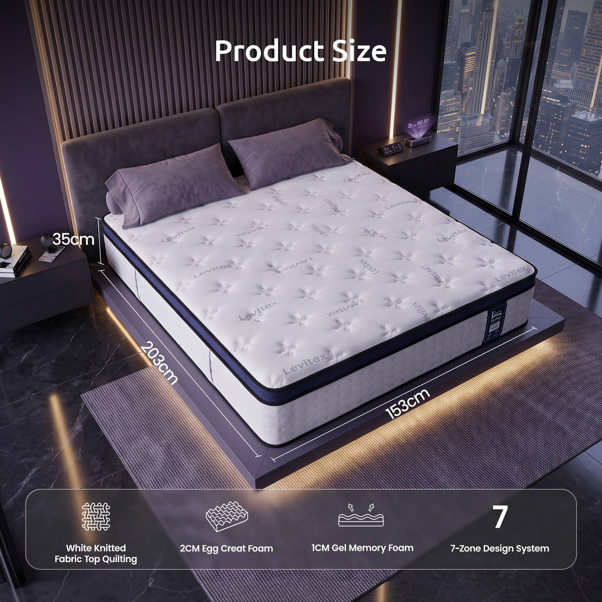 35CM Queen Mattresses Gel Memory Foam and 7-Zone Ergonomic Pocket Spring, Anti-Roll Dual-Row Edge, Undisturbed Deep Sleep For Restless Couples, Triple Cooling System