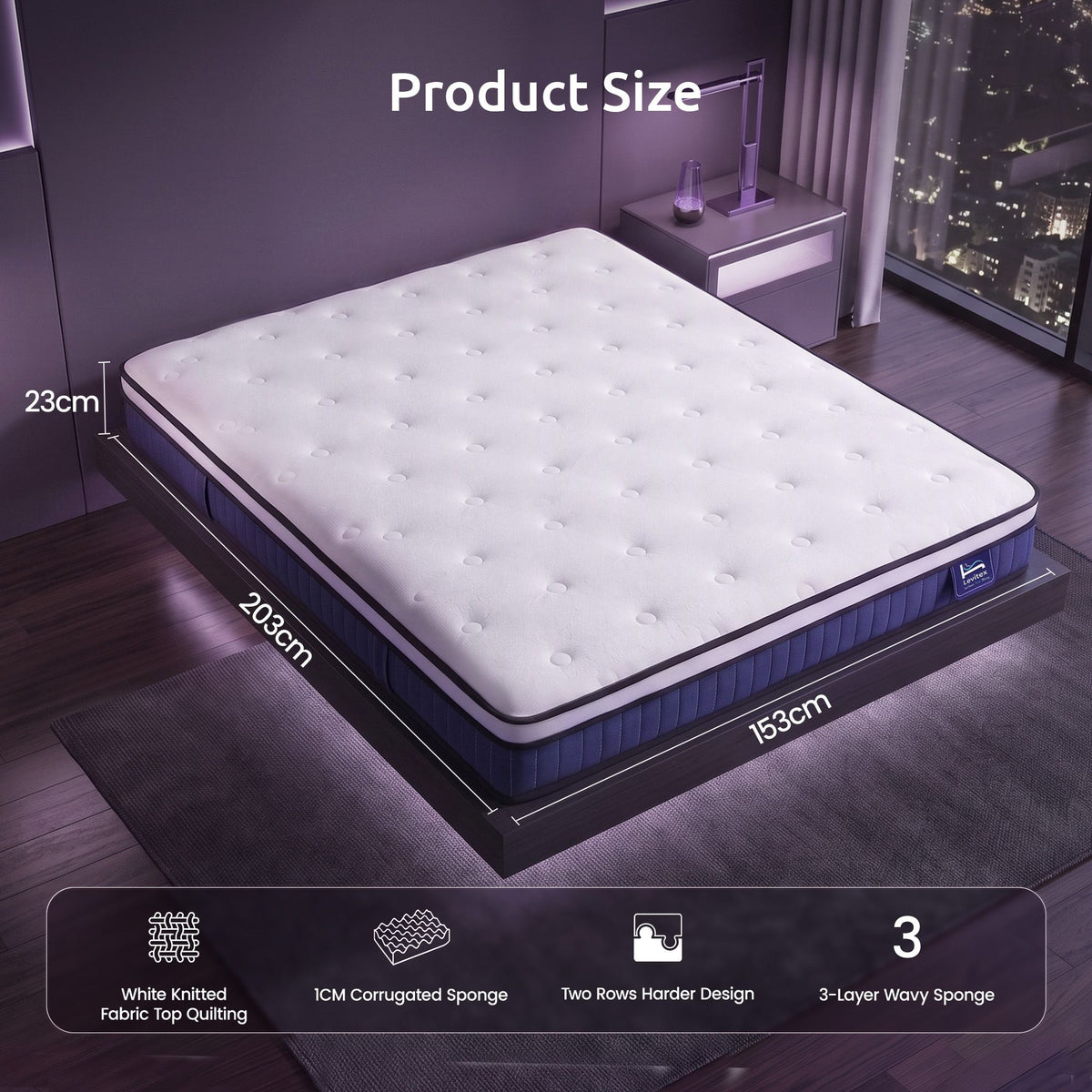 Queen Mattress 23CM With Pocket Spring & Cooling Gel Foam, Medium-Firm Full-Body Support, Mattresses In A Box