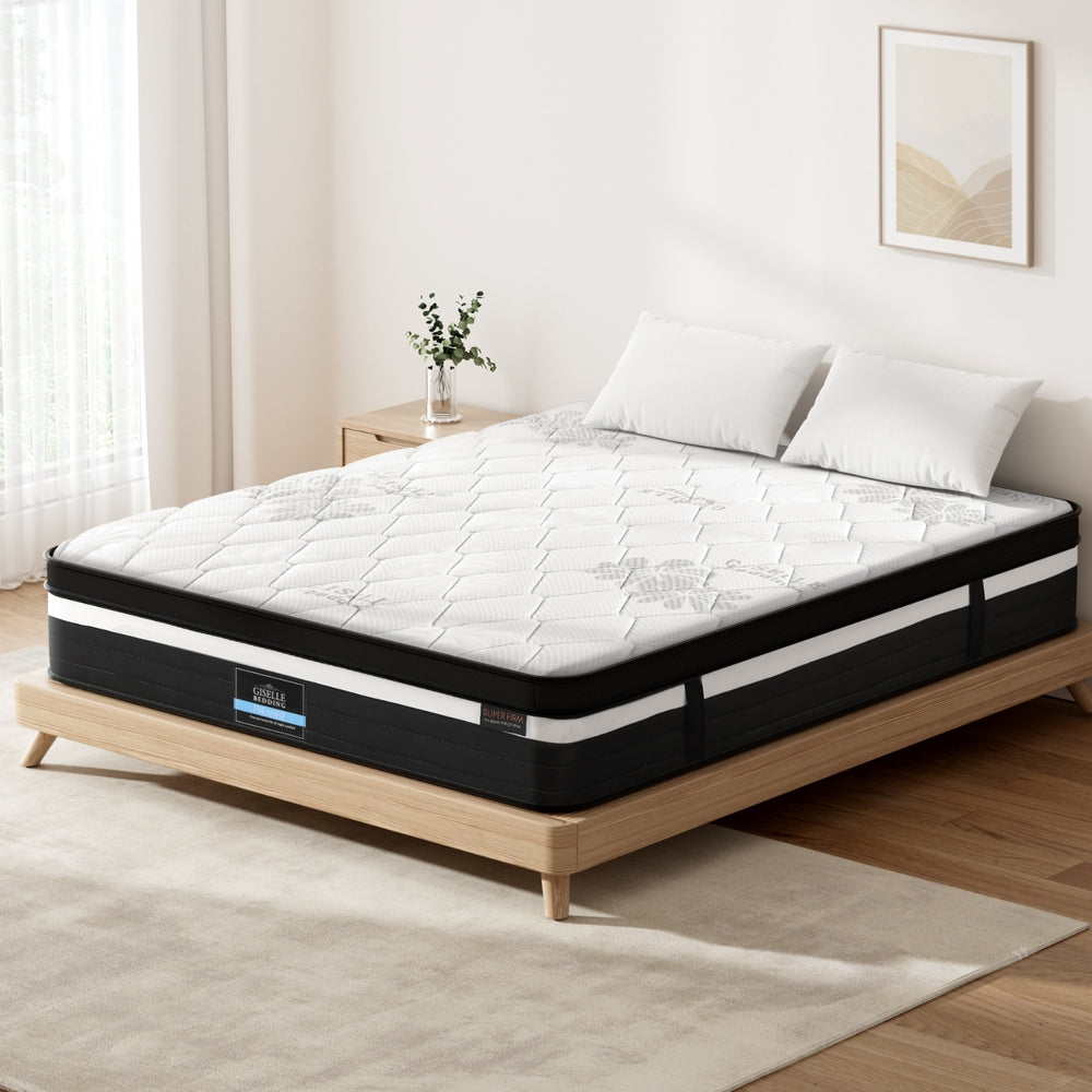 Queen Mattress 28cm Extra Firm Pocket Spring Euro Top 7 Zone