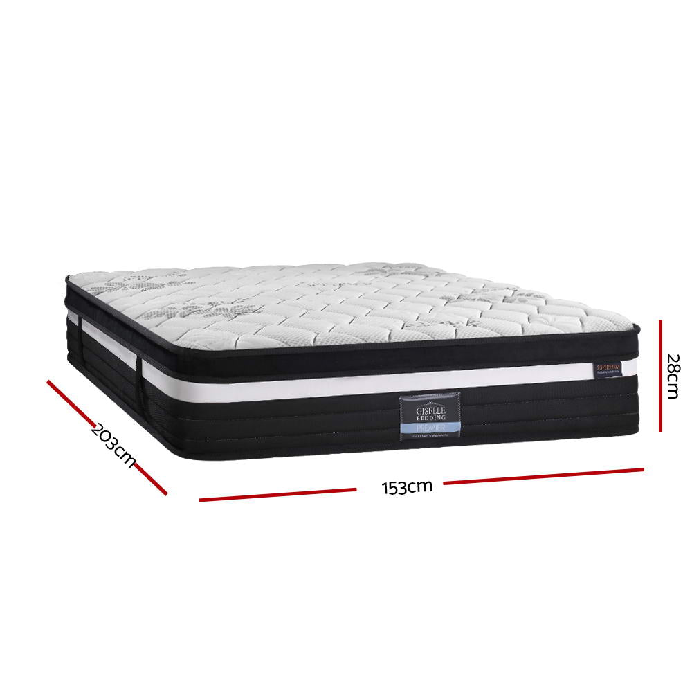Queen Mattress 28cm Extra Firm Pocket Spring Euro Top 7 Zone