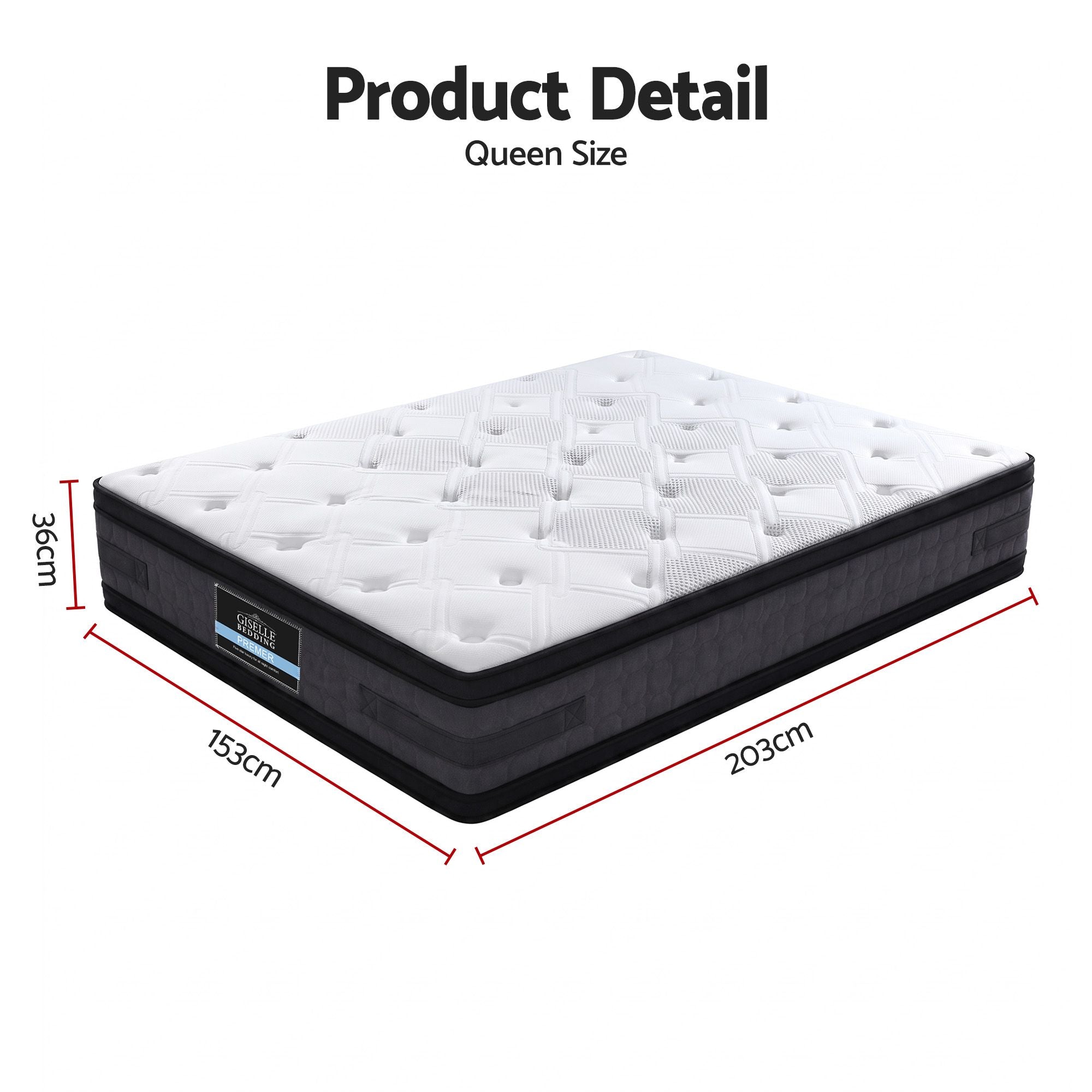 Giselle Bedding 7-Zone Queen Mattress 36cm Double Firmness Cooling Gel Memory Foam with Pocket Spring