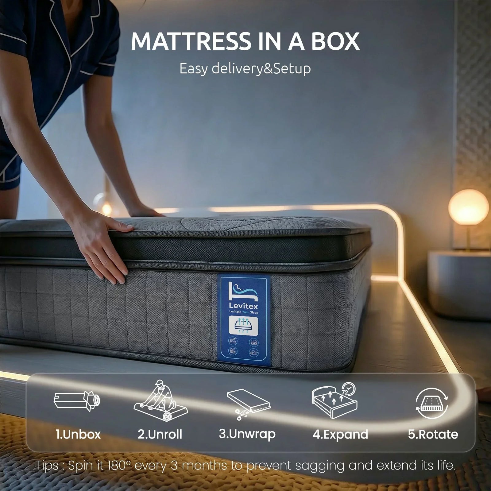 33 cm Mattress 8.0 Extra Firm 7-Zone Pocket Spring Mattress with Dual-Row Edge Support & Breathable Knit Cover King Single