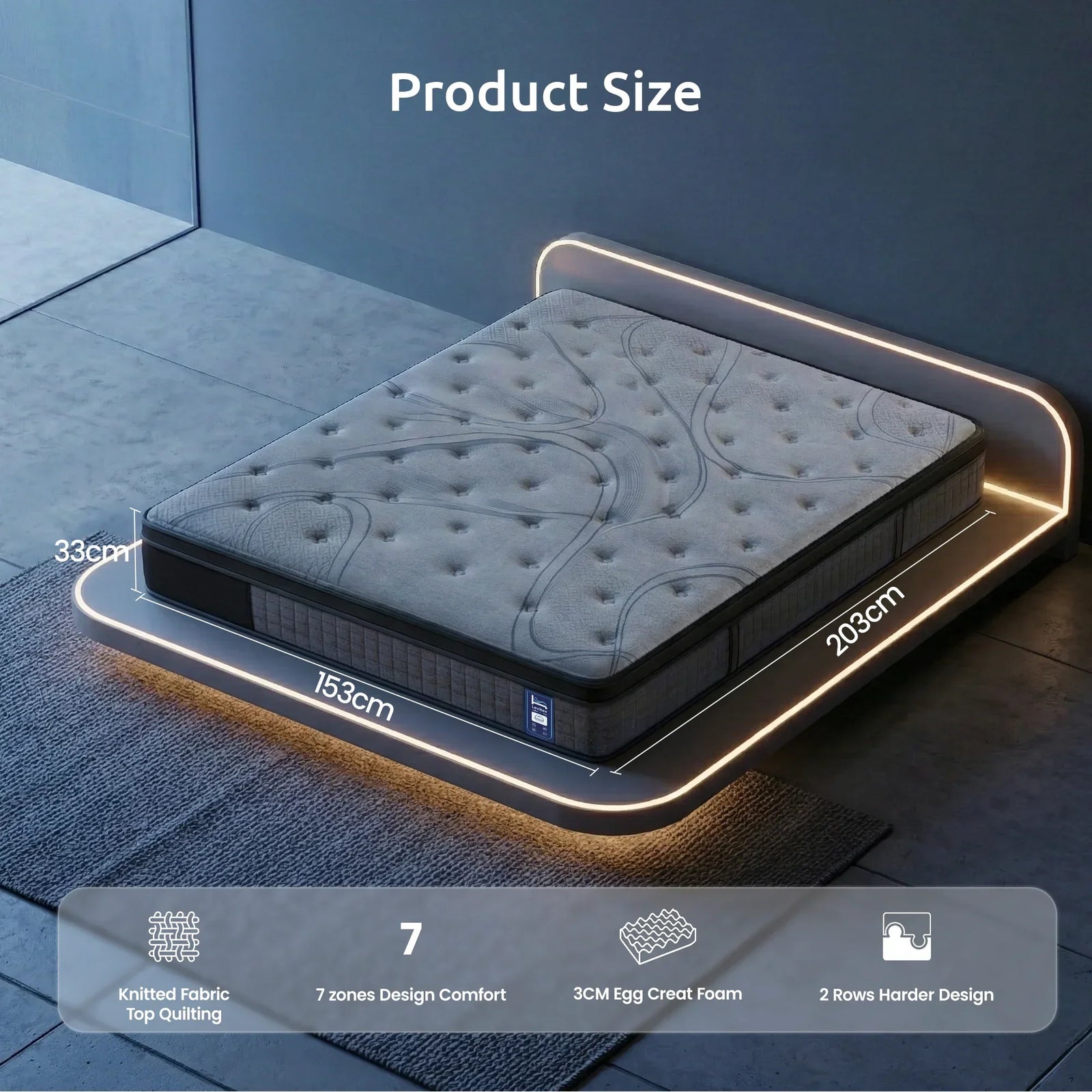33 cm Mattress 8.0 Extra Firm 7-Zone Pocket Spring Mattress with Dual-Row Edge Support & Breathable Knit Cover Queen