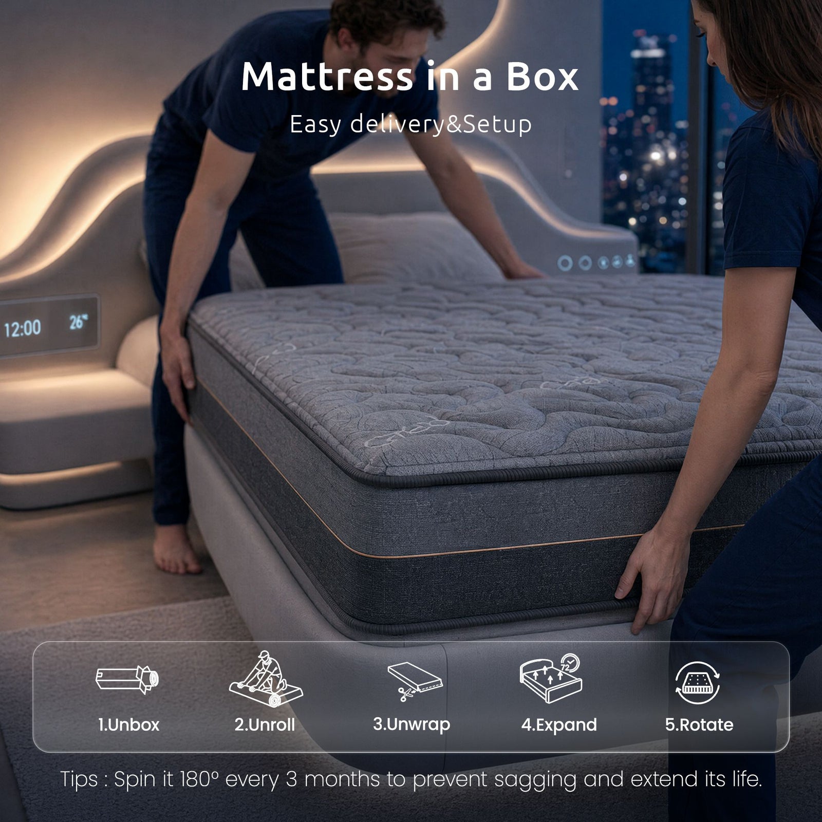 Double Mattress 25 cm Hybrid Pocket Spring with 4cm Egg Crate Foam for Deep Sleep Bamboo Charcoal Fabric