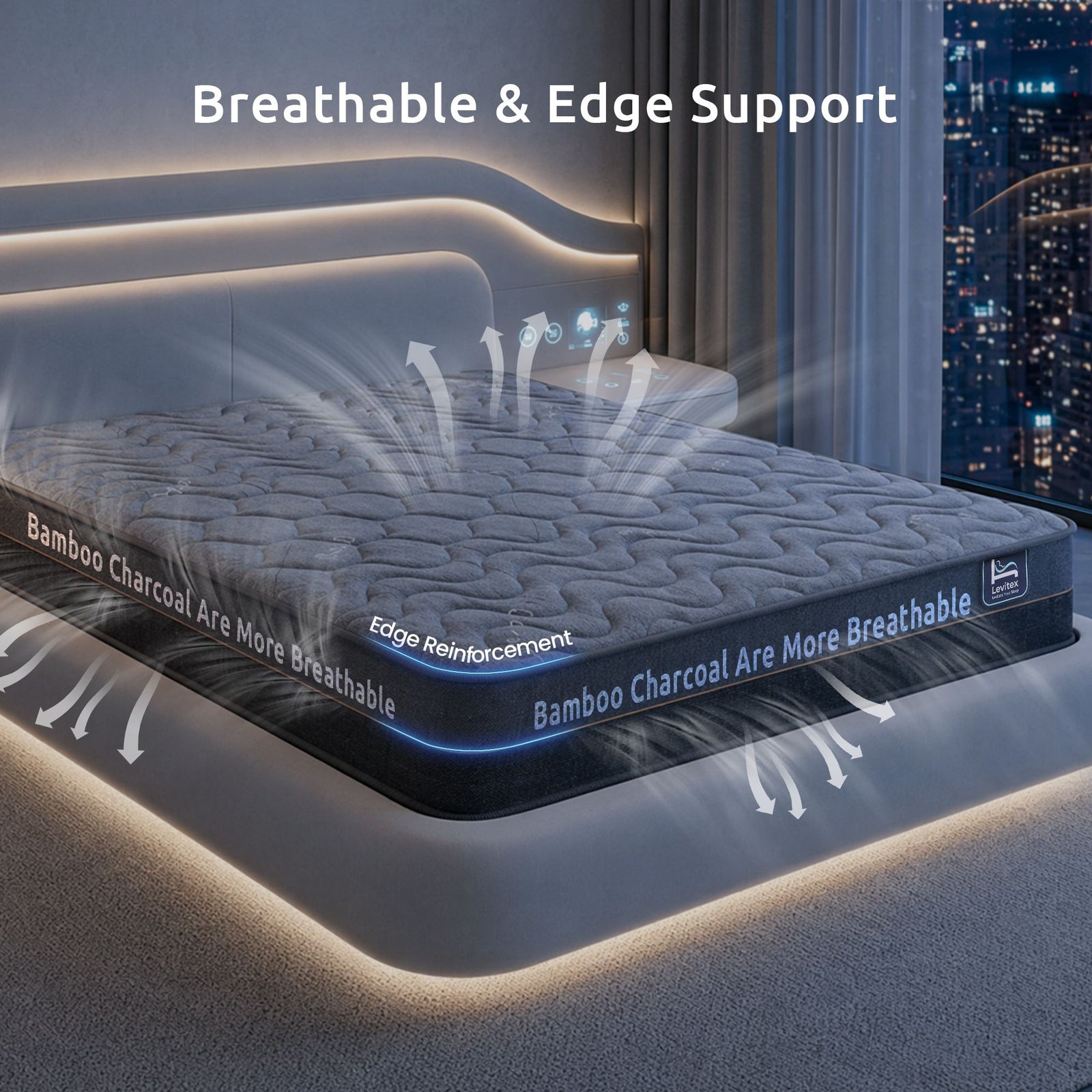Queen Mattress 25 cm Hybrid Pocket Spring with 4cm Egg Crate Foam for Deep Sleep Bamboo Charcoal Fabric