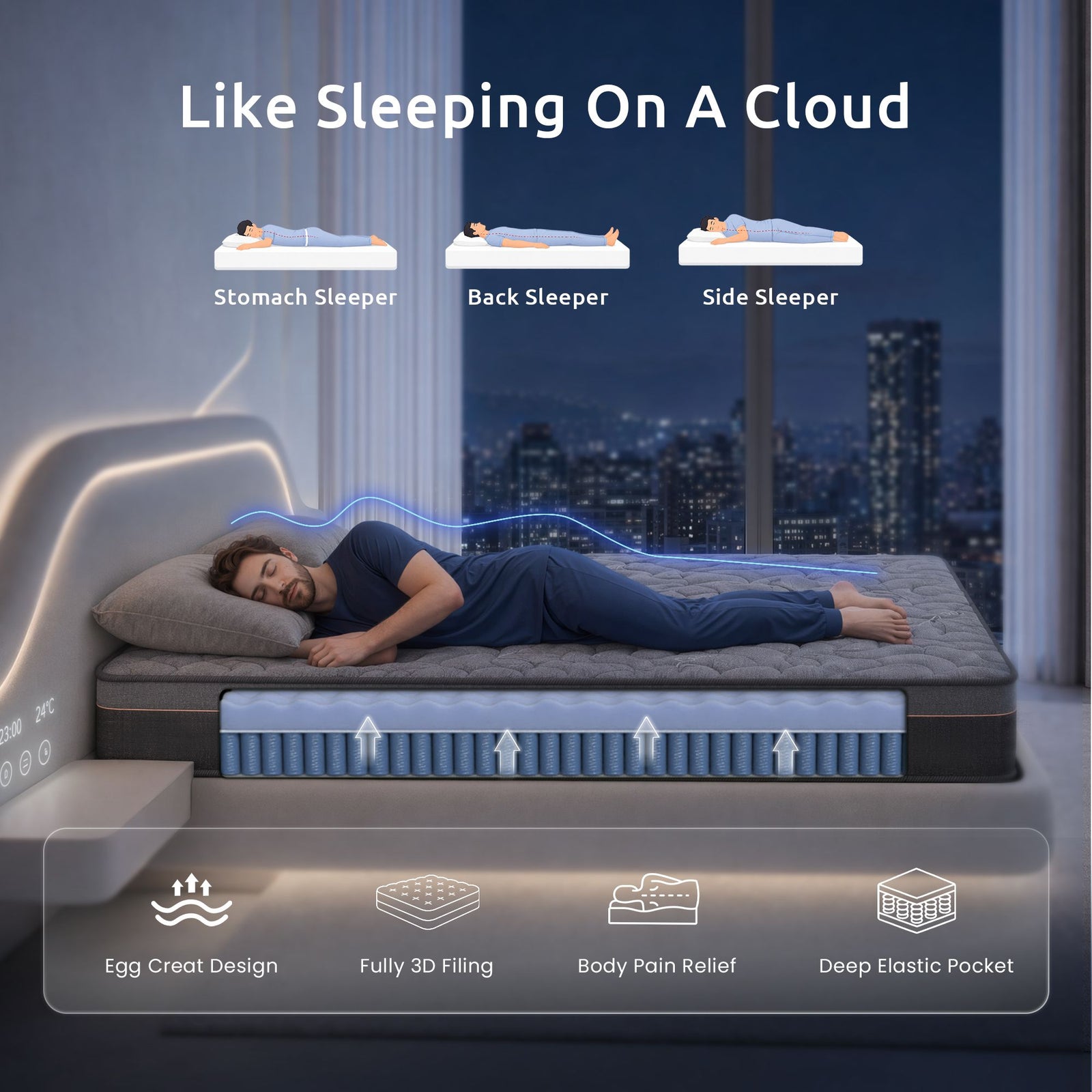 Single Mattress 25 cm Hybrid Pocket Spring with 4cm Egg Crate Foam for Deep Sleep Bamboo Charcoal Fabric