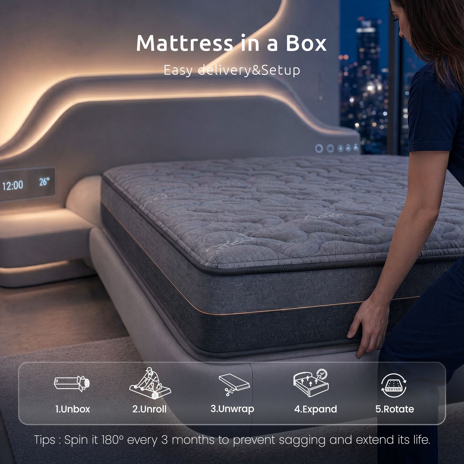 Single Mattress 25 cm Hybrid Pocket Spring with 4cm Egg Crate Foam for Deep Sleep Bamboo Charcoal Fabric