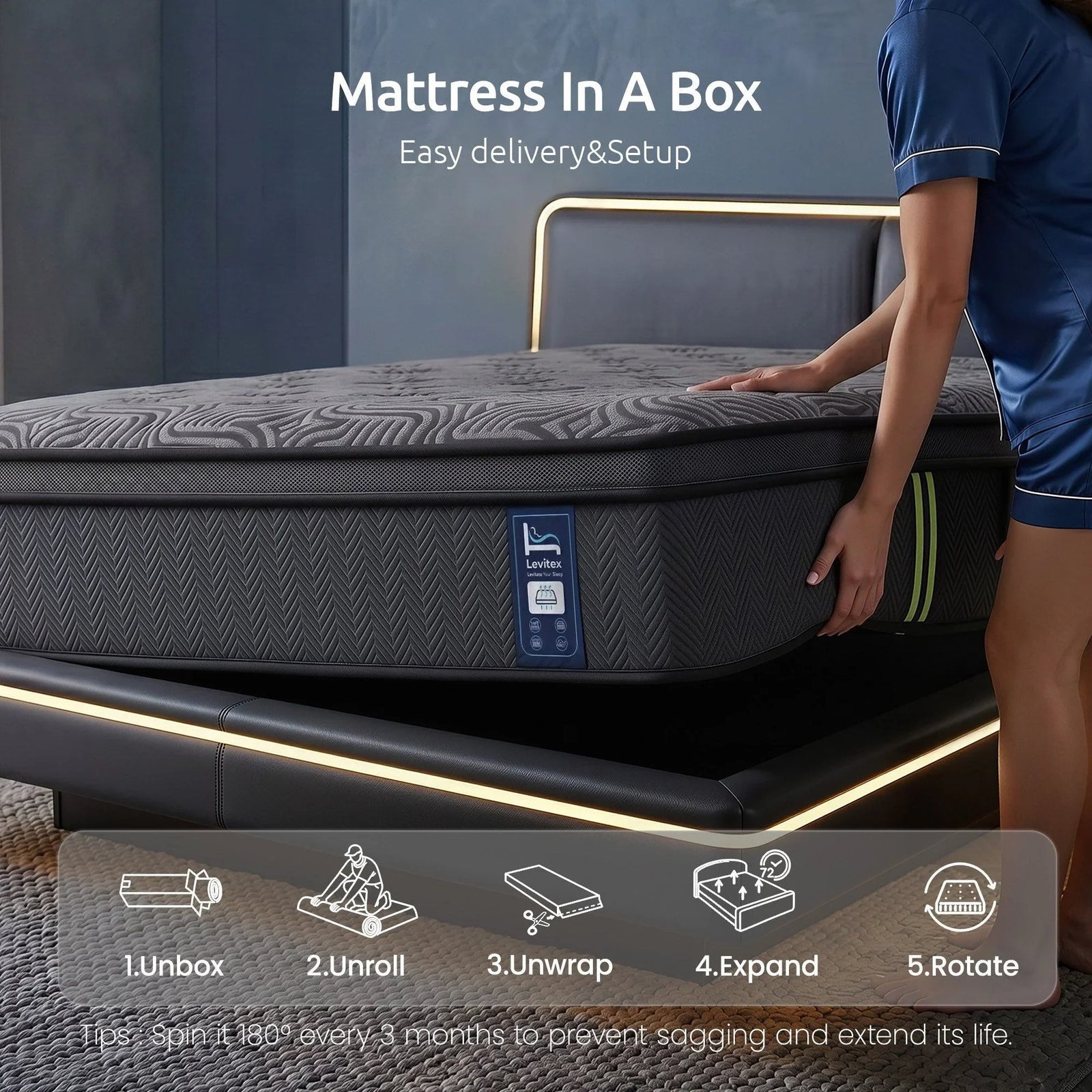 King Single Mattress 34 cm 5-Zone Pressure Relief  Pocket Spring with Reinforced Edge Support & Breathable Gel Memory Foam Hybrid Mattress