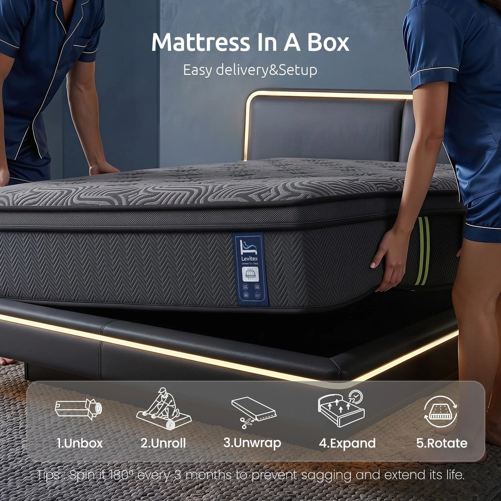 Queen Mattress 34 cm 5-Zone Pressure Relief  Pocket Spring with Reinforced Edge Support & Breathable Gel Memory Foam Hybrid Mattress