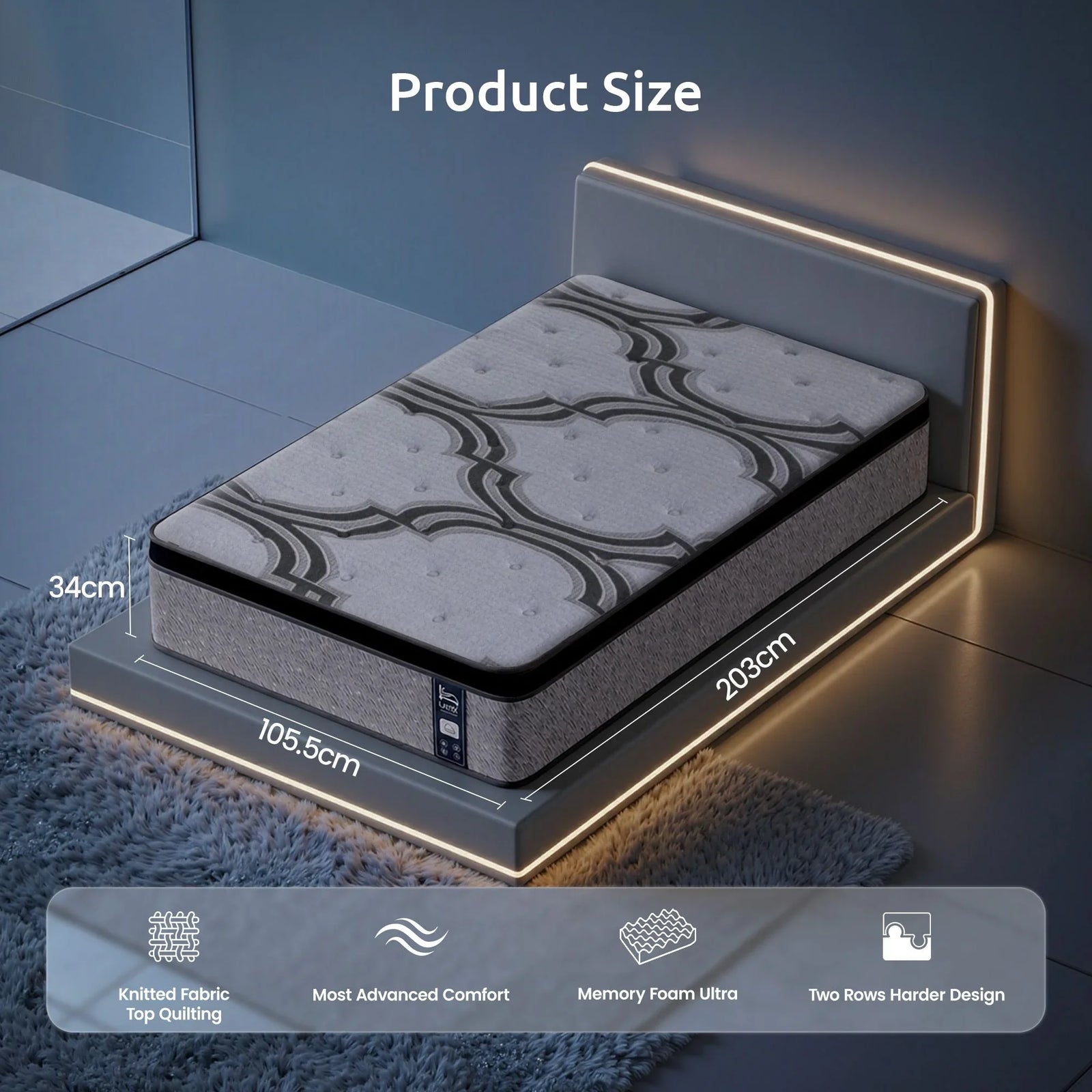 King Single Mattress 34 cm 5-Zone Pocket Spring with Latex & Memory Foam or Extra Lumbar & Shoulder Support