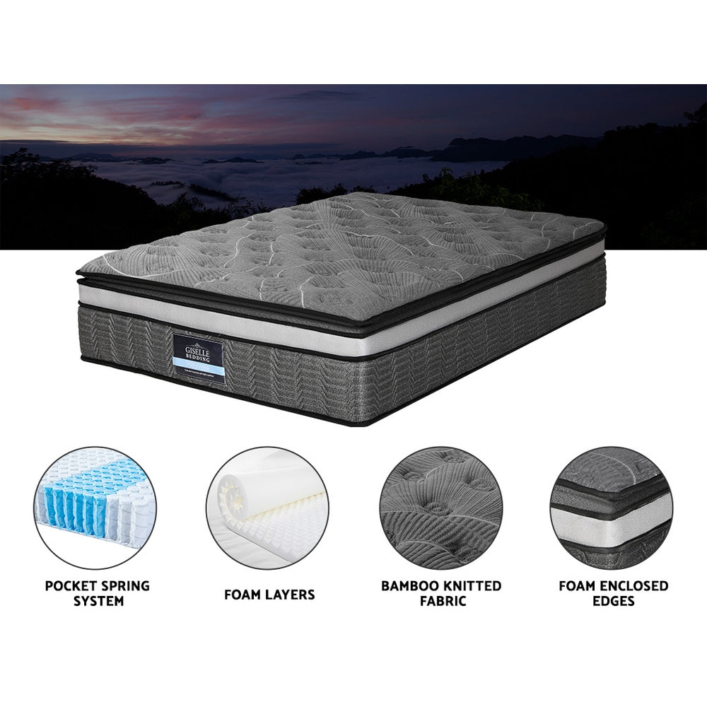 34cm Double Mattress Double Layer Pocket Spring Bamboo Medium Firm