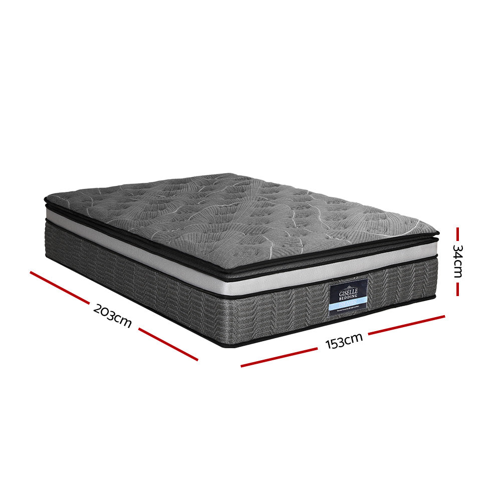 34cm Queen Mattress Double Layer Pocket Spring Bamboo Medium Firm Bed