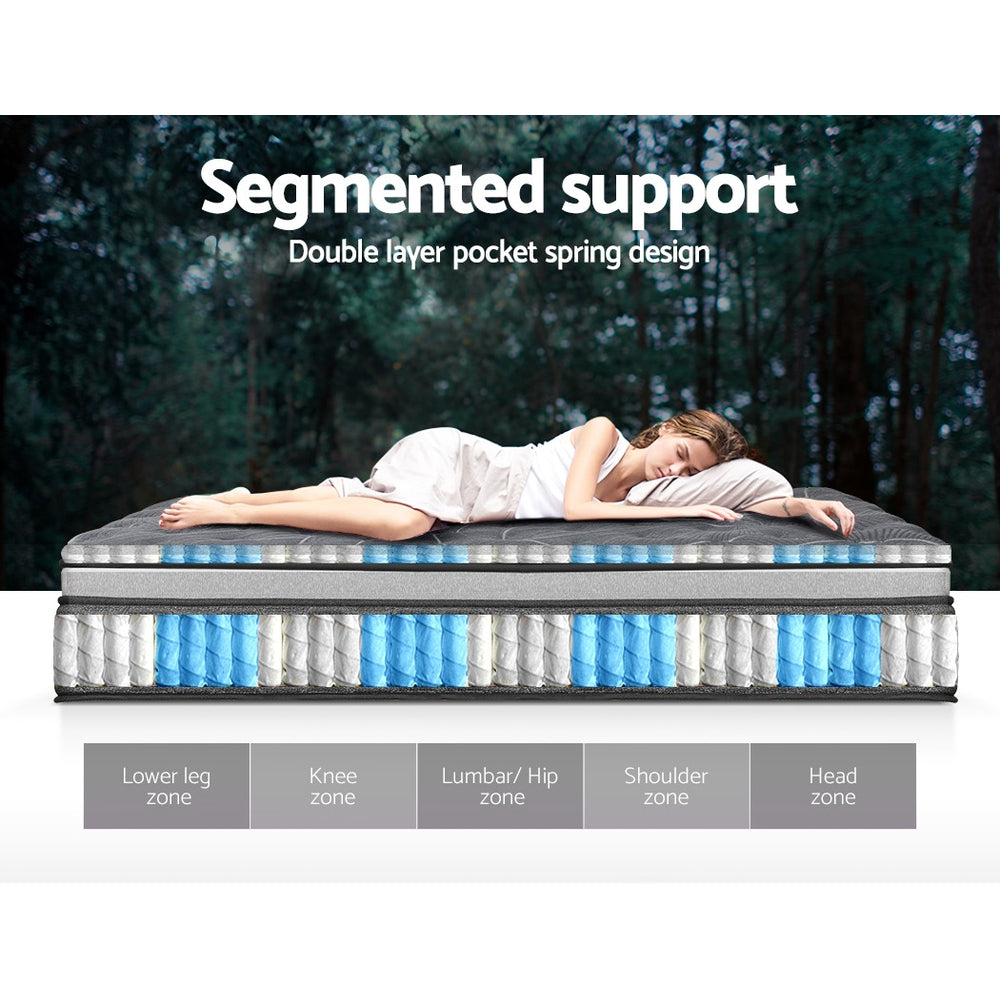34cm Queen Mattress Double Layer Pocket Spring Bamboo Medium Firm Bed