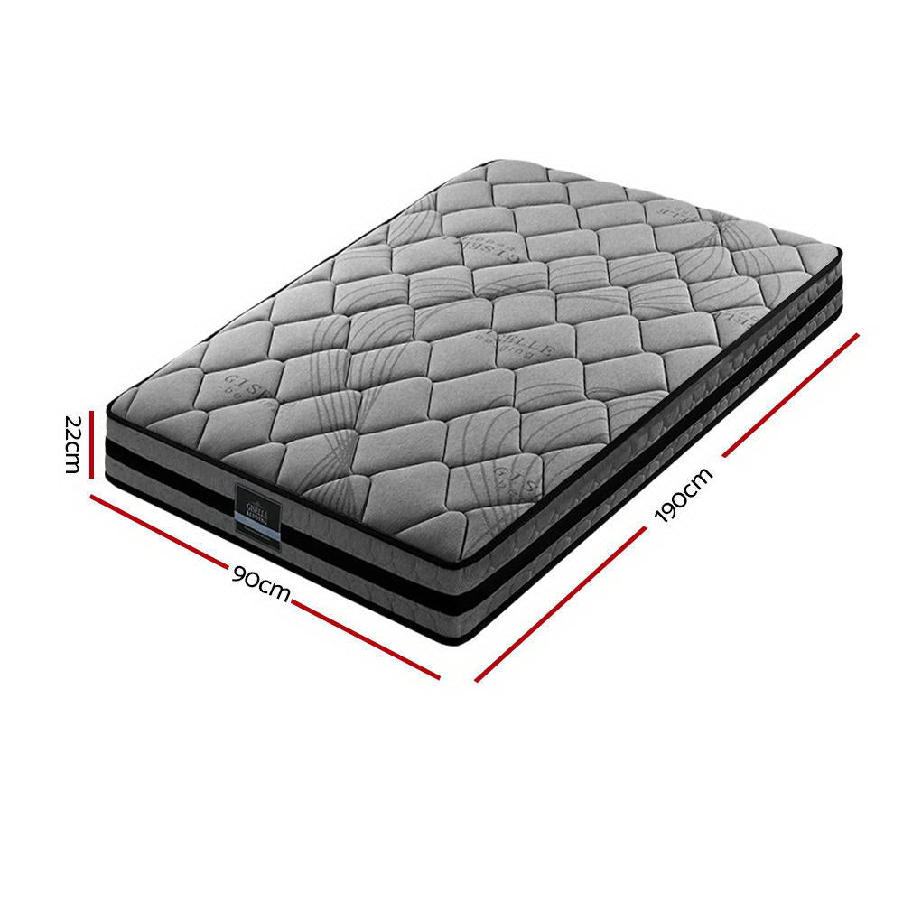 Wendell Pocket Spring Mattress Single 22cm 5-Zone Medium Firm Orthopedic Bed