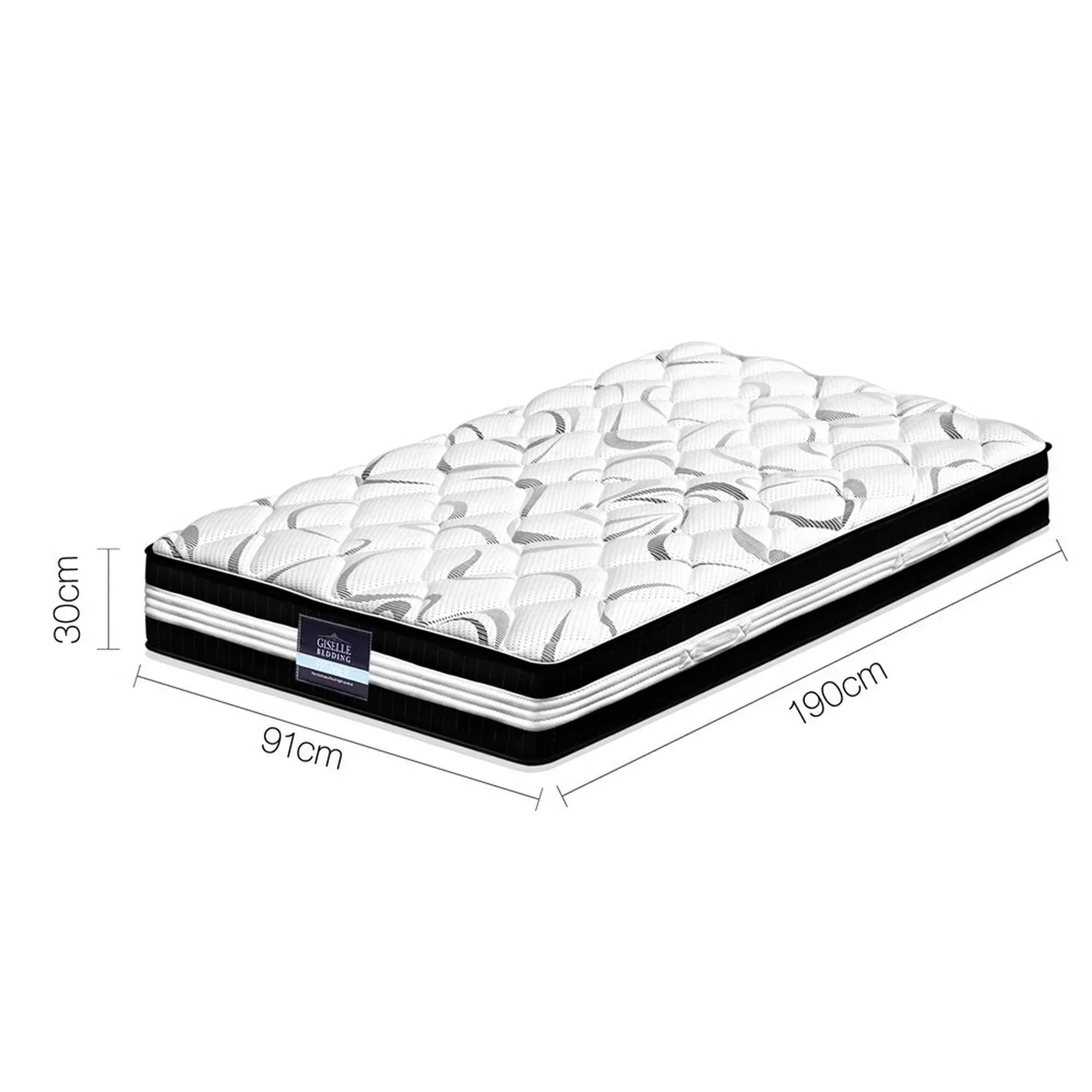 Single Euro Top Pocket Spring Mattress 30cm Medium Firm Bed