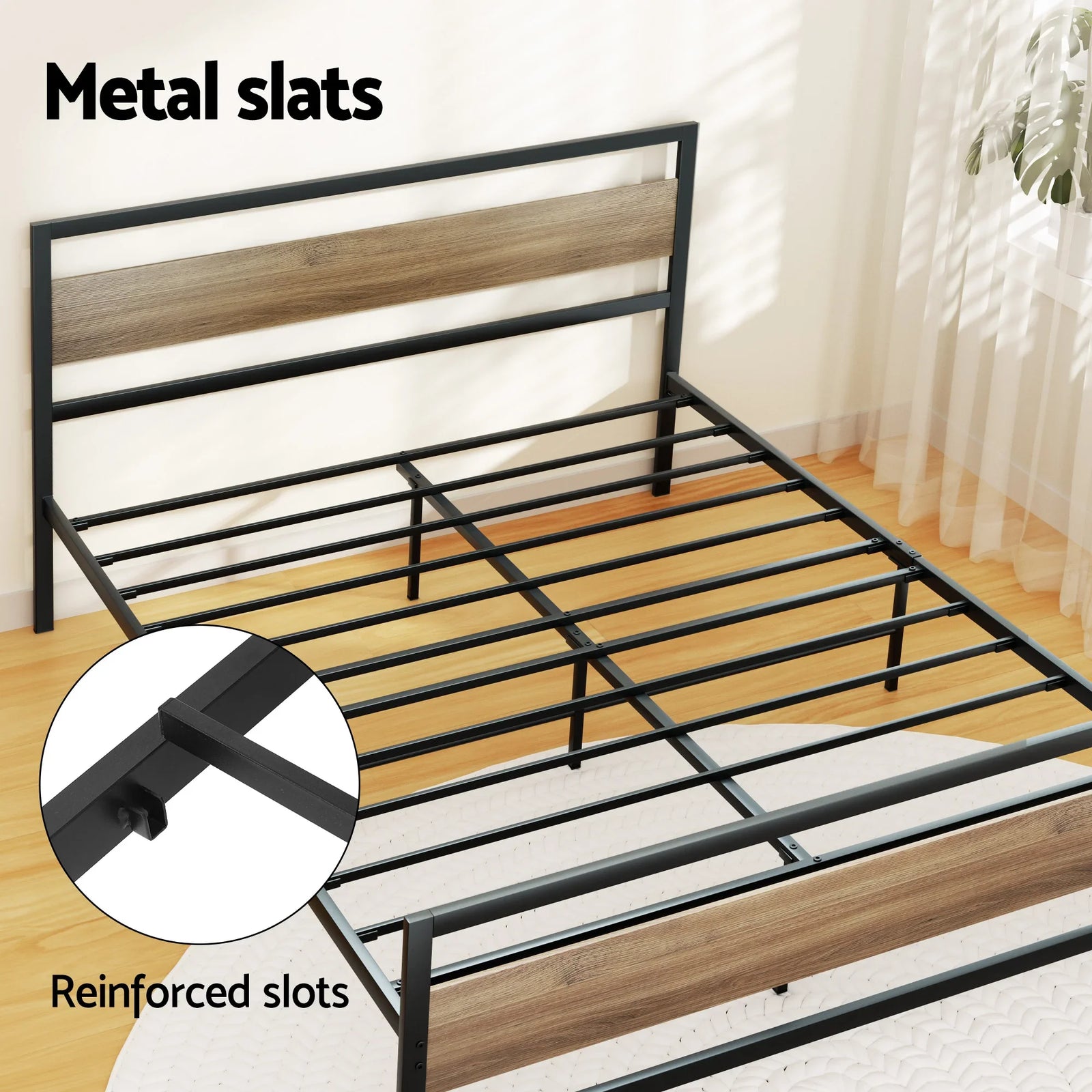 Bed Frame Double Size Metal Frame with 2 Drawers DREW