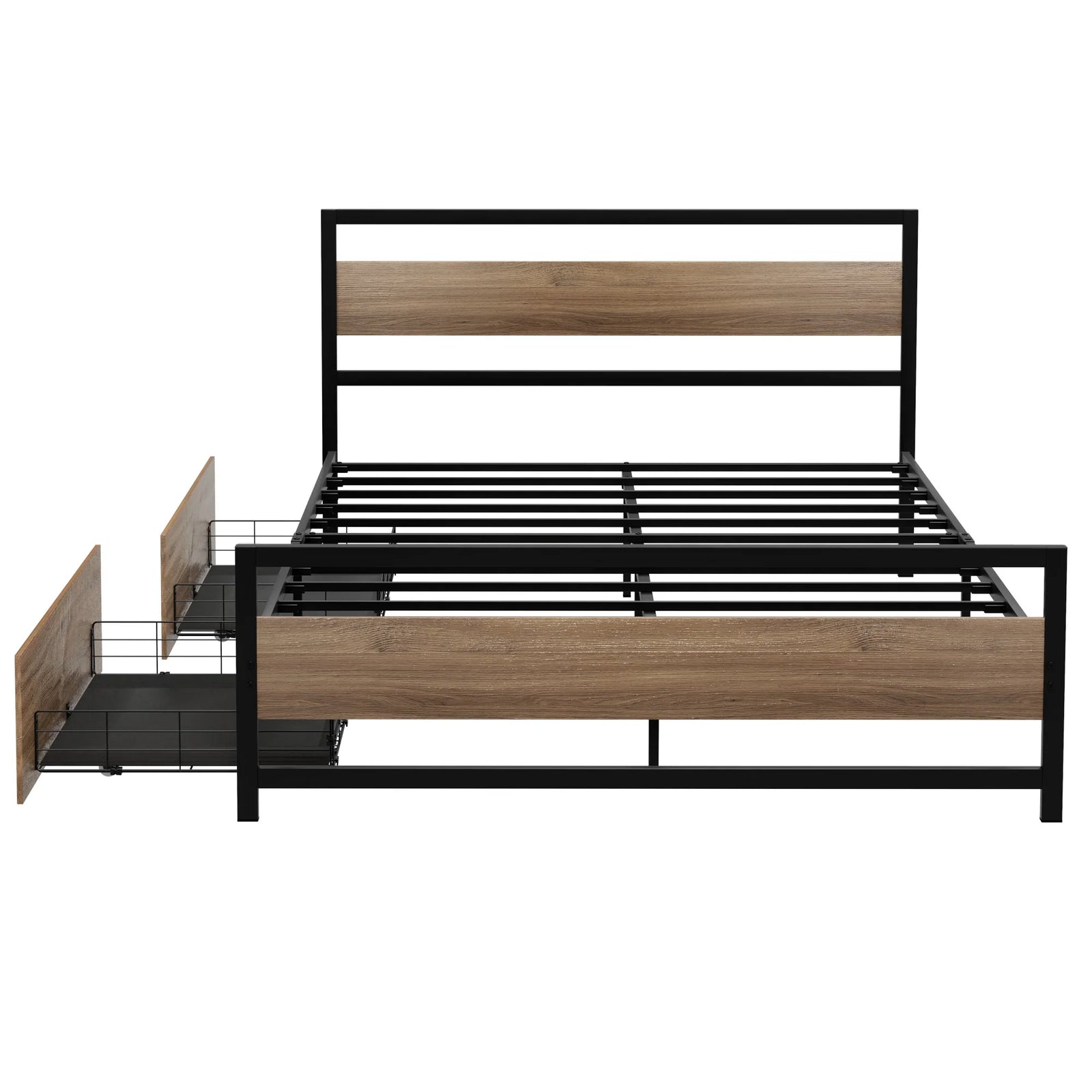 Bed Frame Queen Size Metal Frame with 2 Drawers DREW