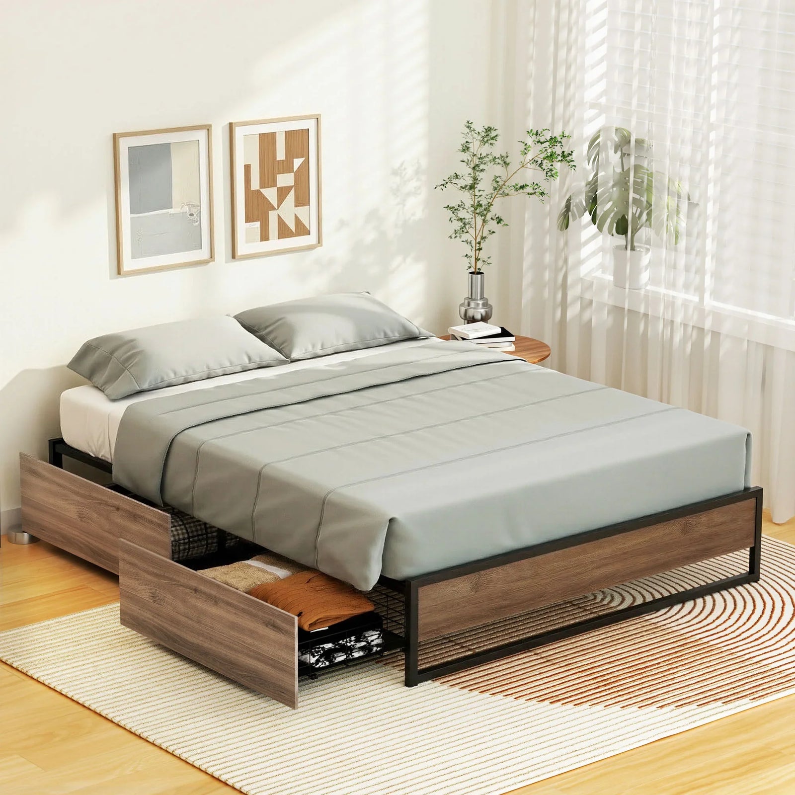 Bed Frame Metal Frame Double Size Bed Base 2 Drawers OSLO