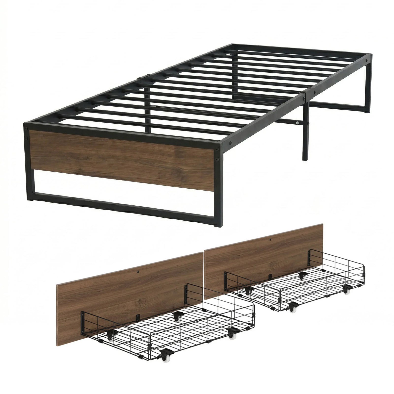 Bed Frame Metal Frame King Single Bed Base 2 Drawers OSLO