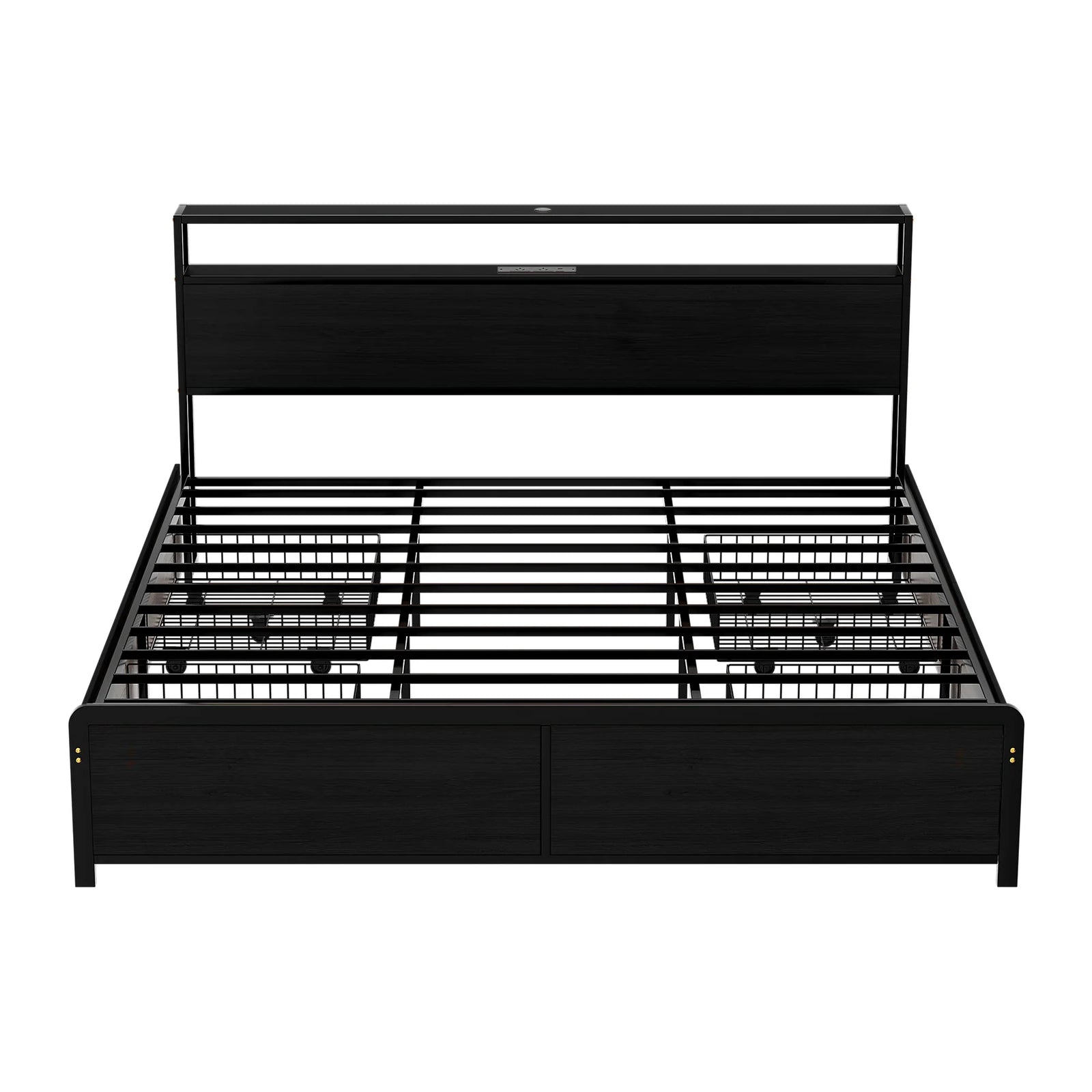 Metal Bed Frame King Size Storage Headboard Charge Station LED 4 Drawers