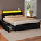 Metal Bed Frame Queen Size Storage Headboard Charge Station LED 4 Drawers