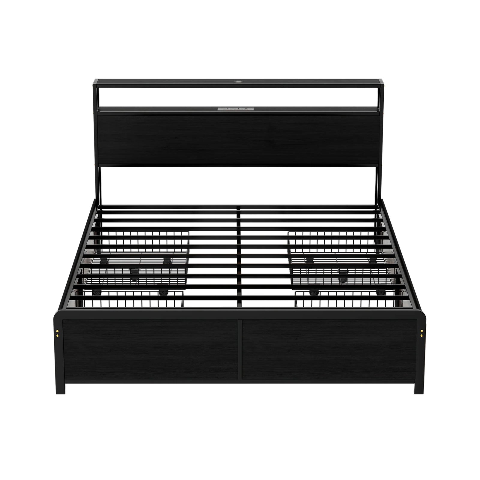Metal Bed Frame Queen Size Storage Headboard Charge Station LED 4 Drawers