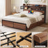 Double Bed Frame with Charging Station 4 Drawers Storage Oak